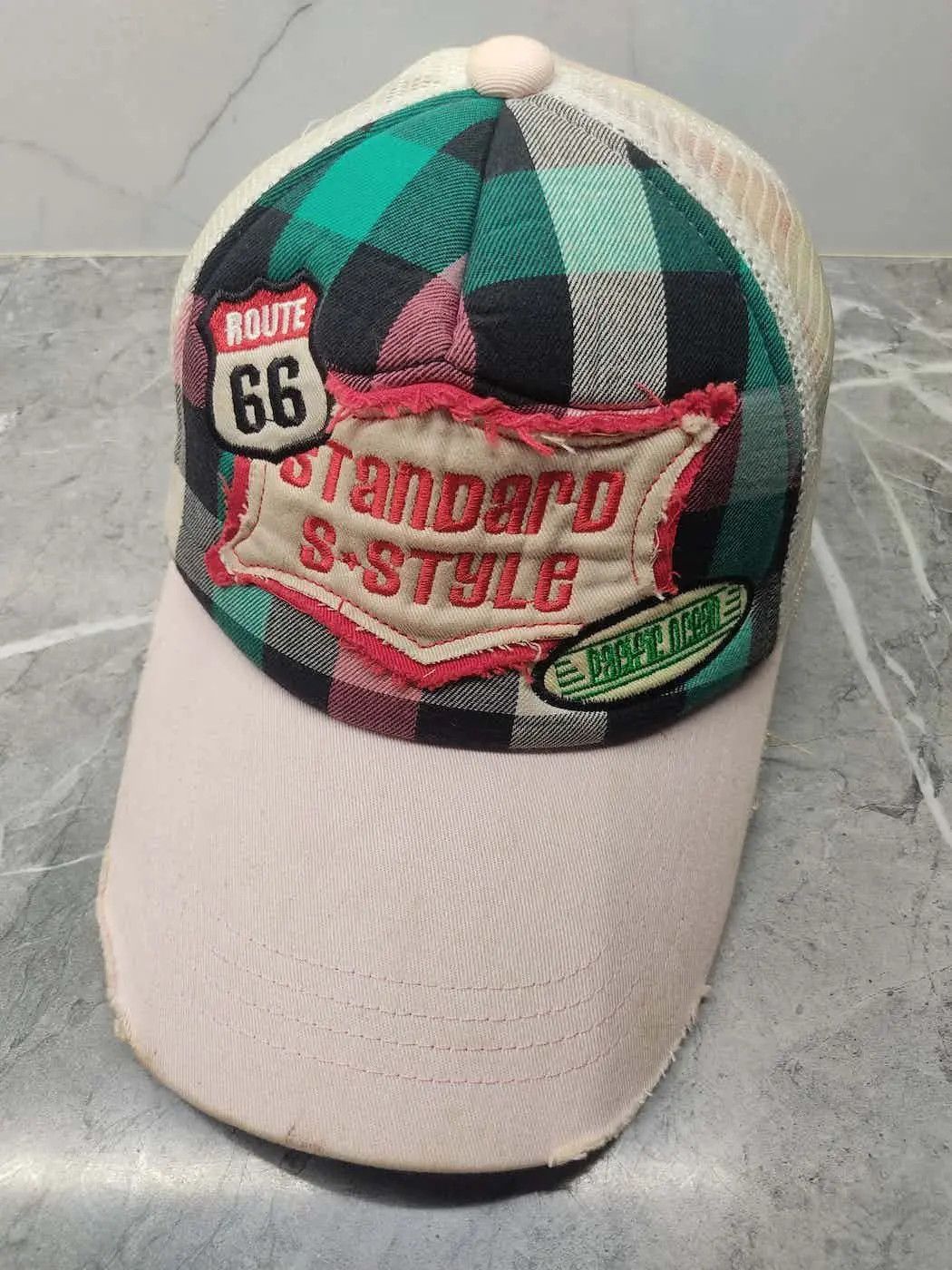 image of Vintage Standard S Style Distressed Trucker Hat Cap in Mix, Men's