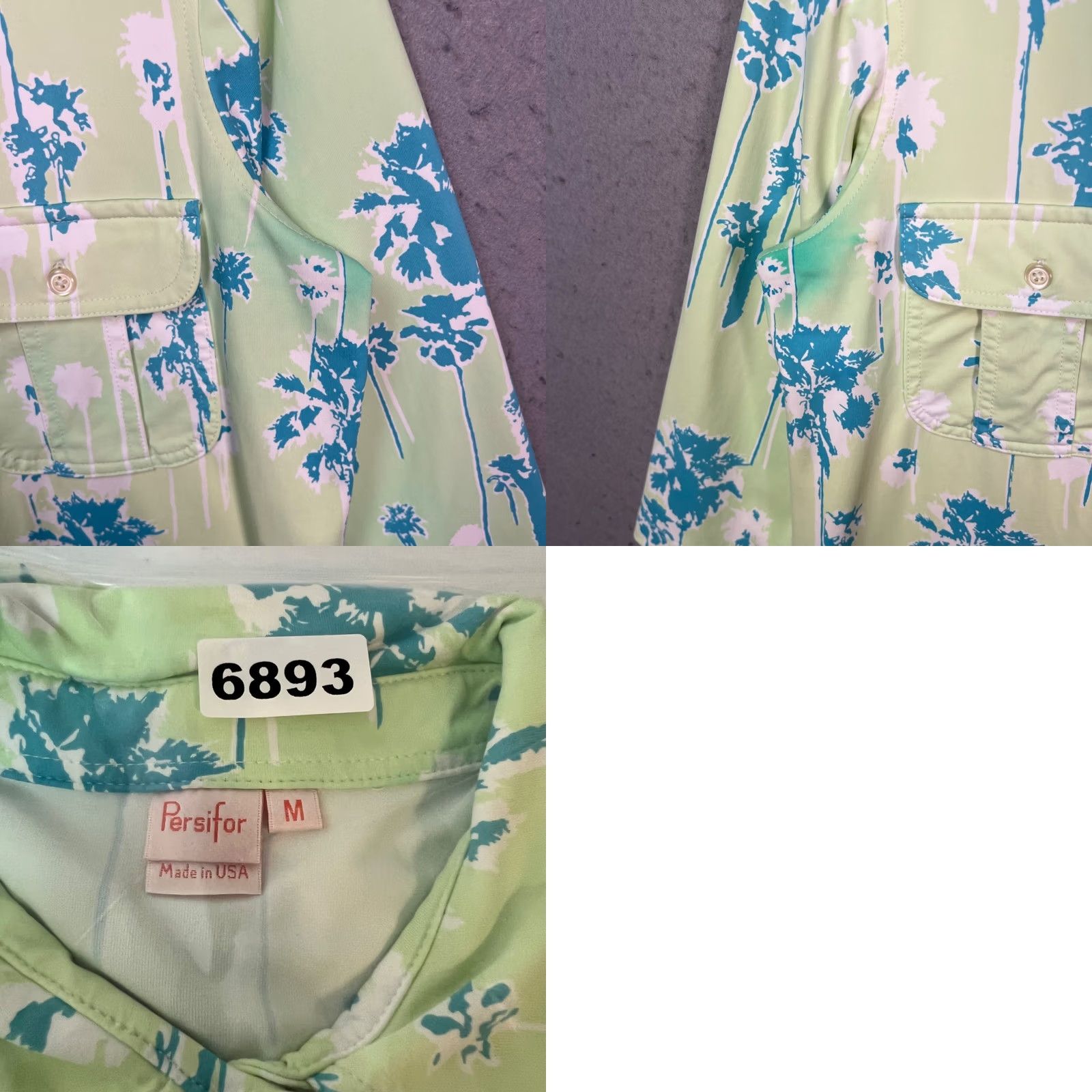 Vintage Persifor Womens Shirt Dress Medium Green Palm Print Tunic Dress Size M / US 6-8 / IT 42-44 - 8 Thumbnail