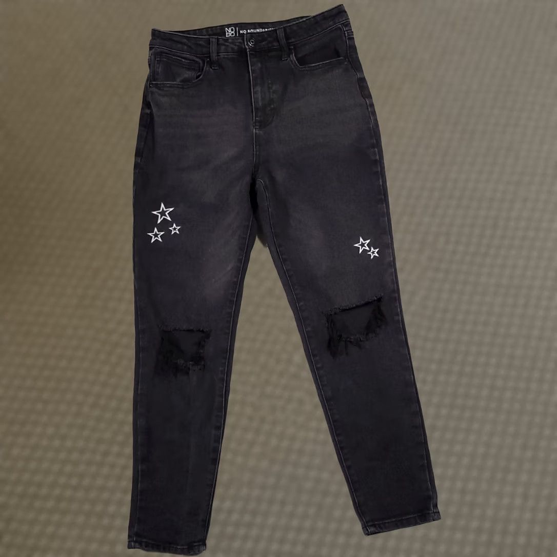 Vintage Another title: No Boundaries Distressed Ankle Jeans Womens 11 Black Star High Rise Size 32" / US 10 / IT 46 - 1 Thumbnail