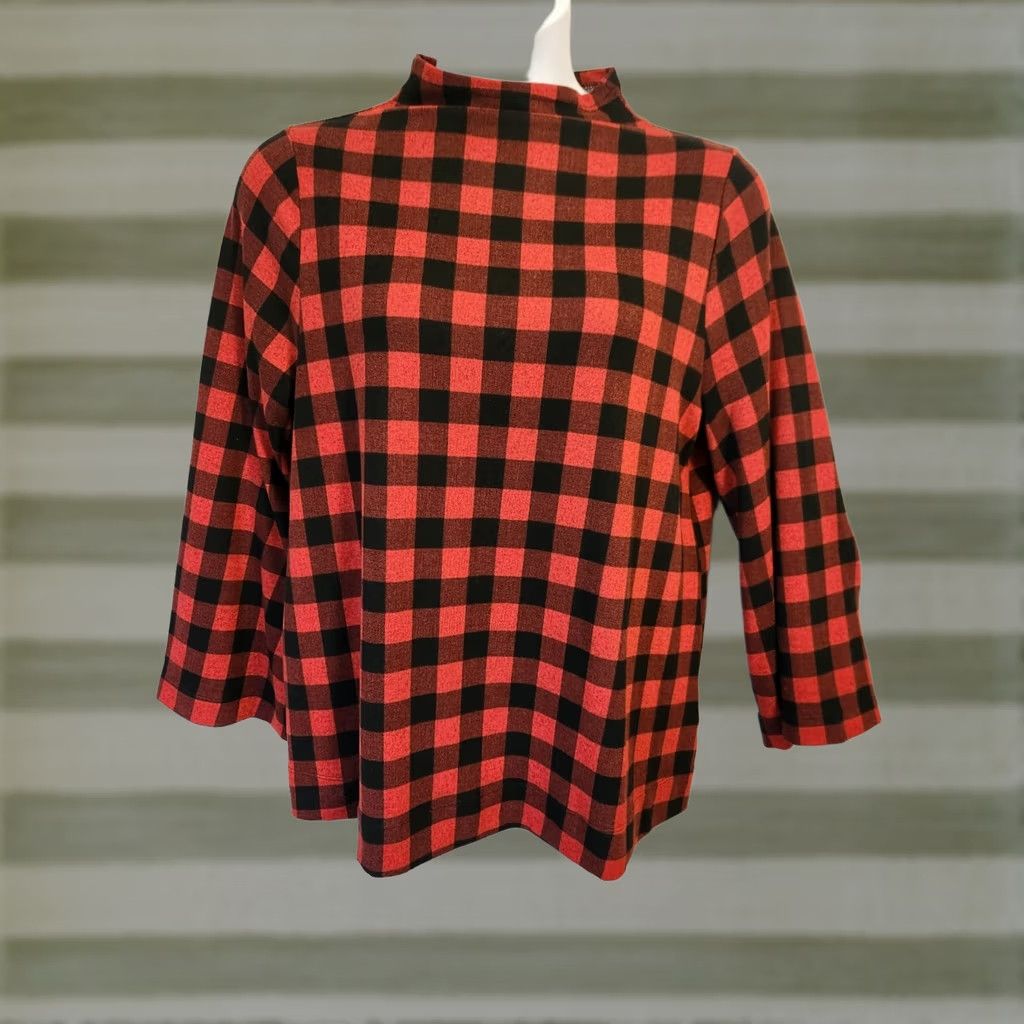Vintage Lane Bryant Top Womens 14/16 Mock Turtleneck Red Black Buffalo Check Size XL / US 12-14 / IT 48-50 - 1 Thumbnail