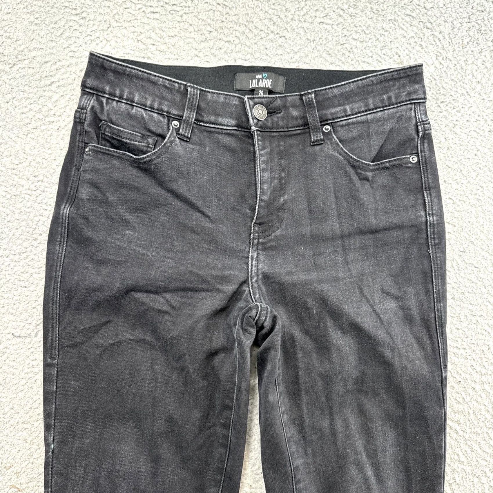 Vintage LuLaRoe Jeans Women’s Black Mid Rise Skinny Magic Waistband Denim SZ 26 - 5-Pocket, Stretch, Cotton Blend, Regular, Vintage? No, 90s/ Casual Size 26" / US 2 / IT 38 - 3 Thumbnail
