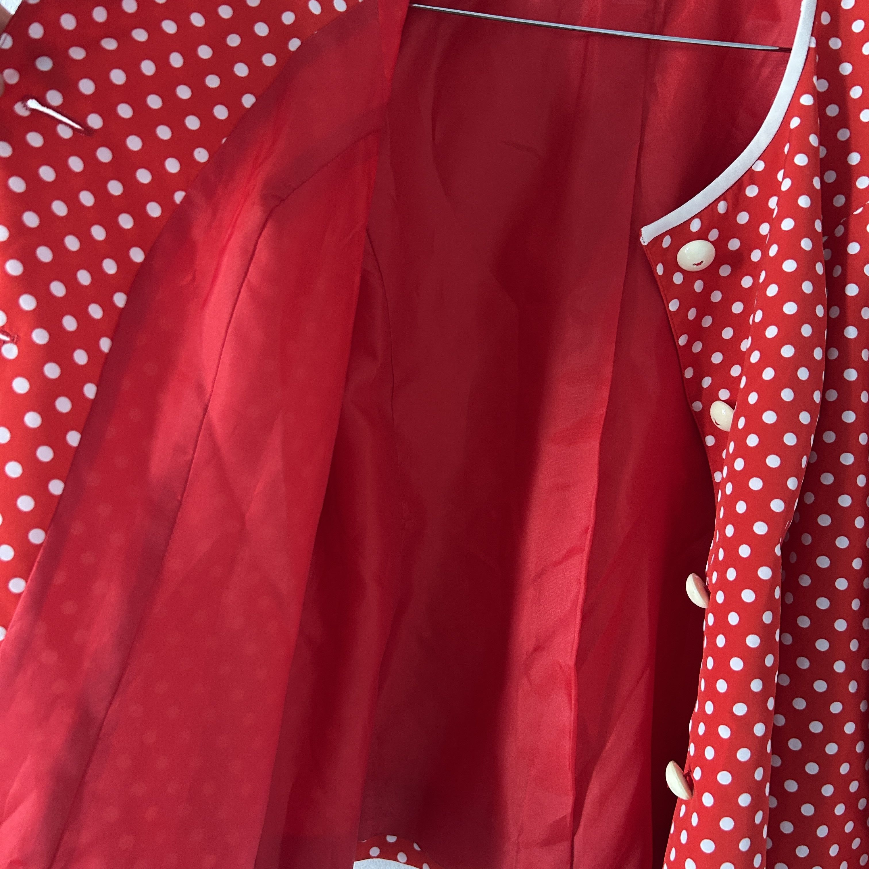 Vintage Vintage 80s Red Polka Dot Blazer Size L / US 10 / IT 46 - 10 Thumbnail