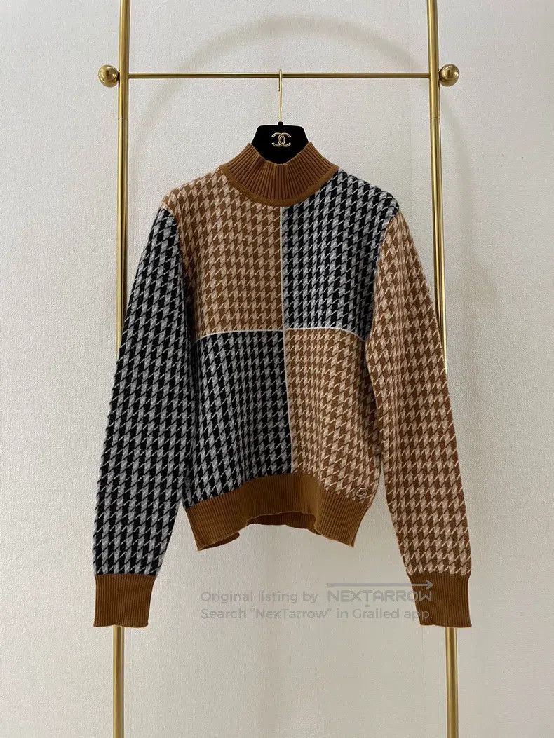 Hermes Goat Hair Houndstooth Knit Sweater