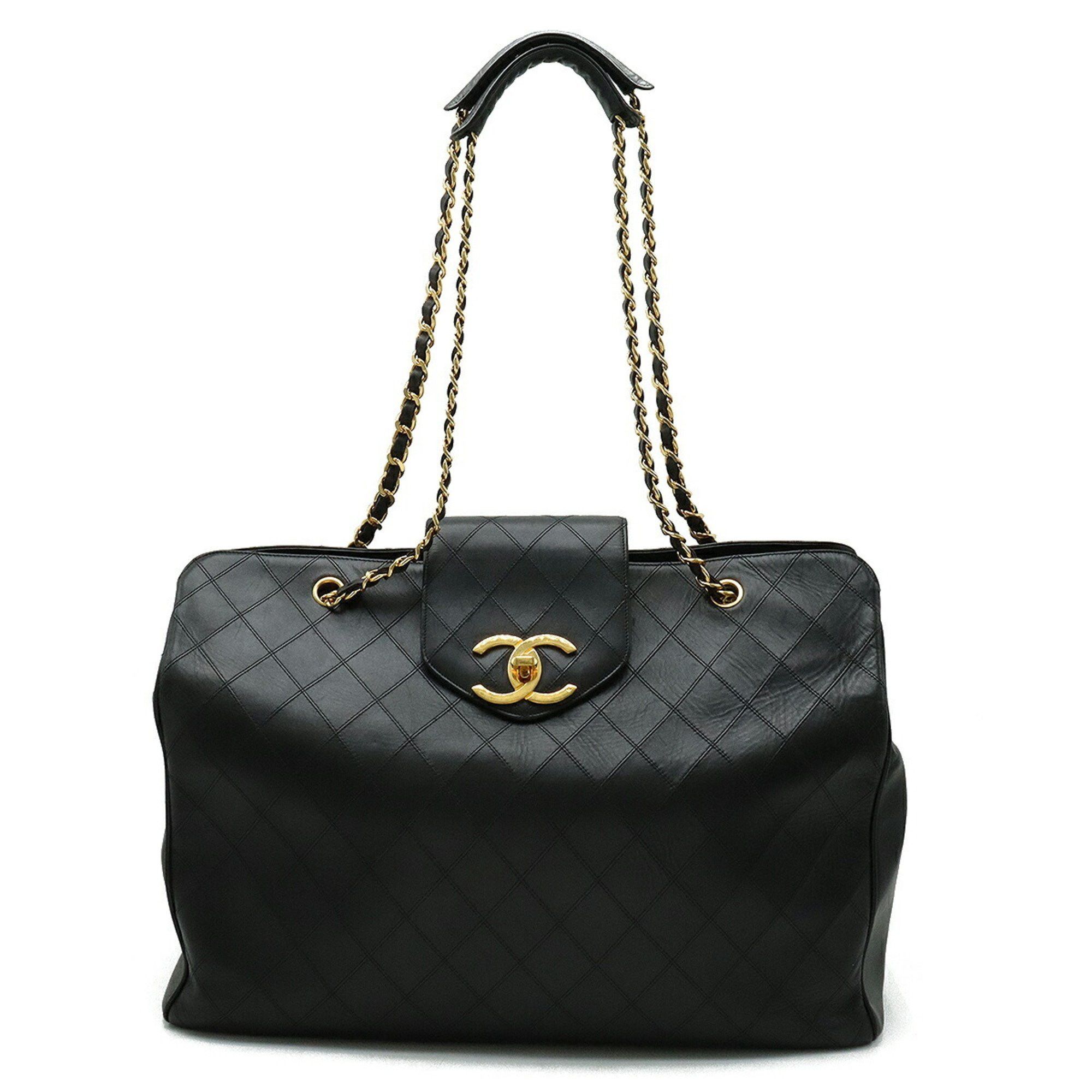image of Chanel Supermodel Bicolore Matelasse Coco Mark Chain Shoulder Tote Bag Leather Black, Women's