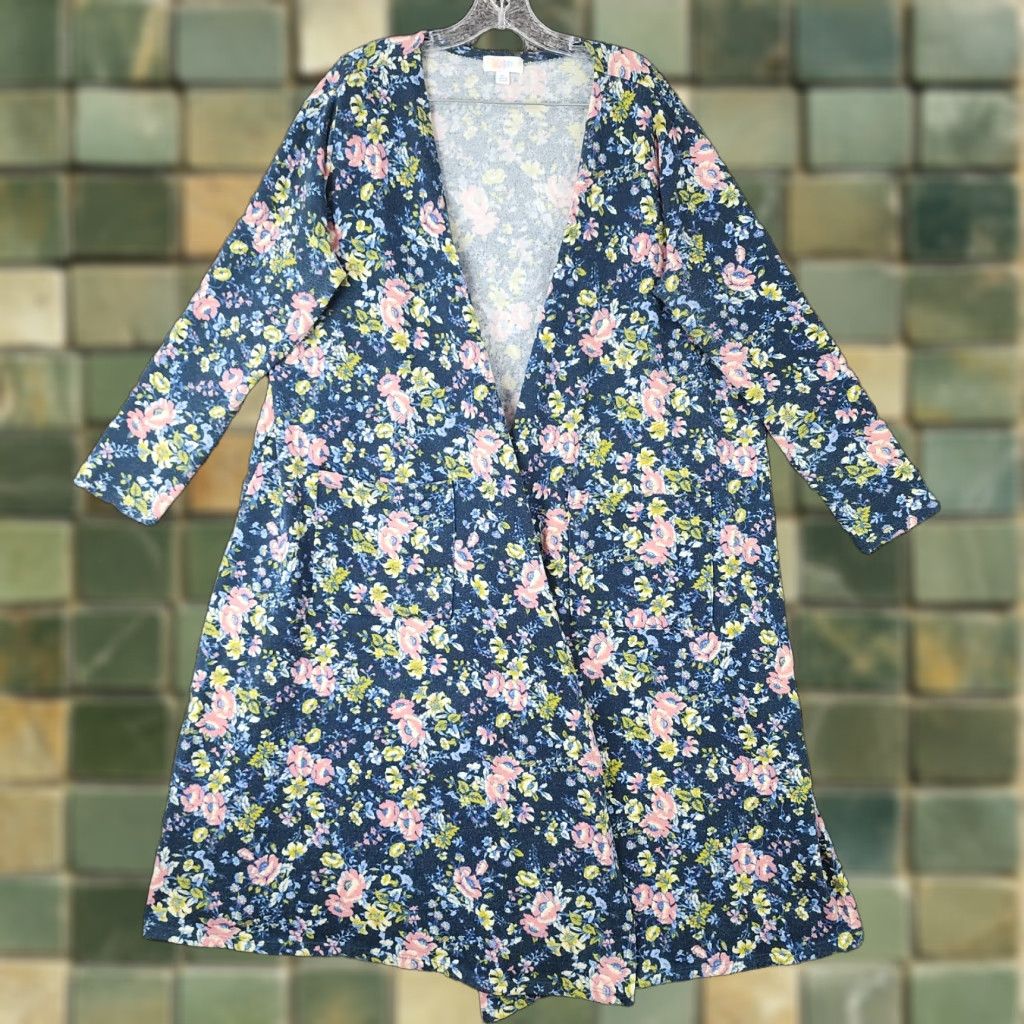 Vintage LuLaRoe Sweater Womens XL Blue Floral Long Sleeve Cardigan Pockets Size XL / US 12-14 / IT 48-50 - 1 Thumbnail