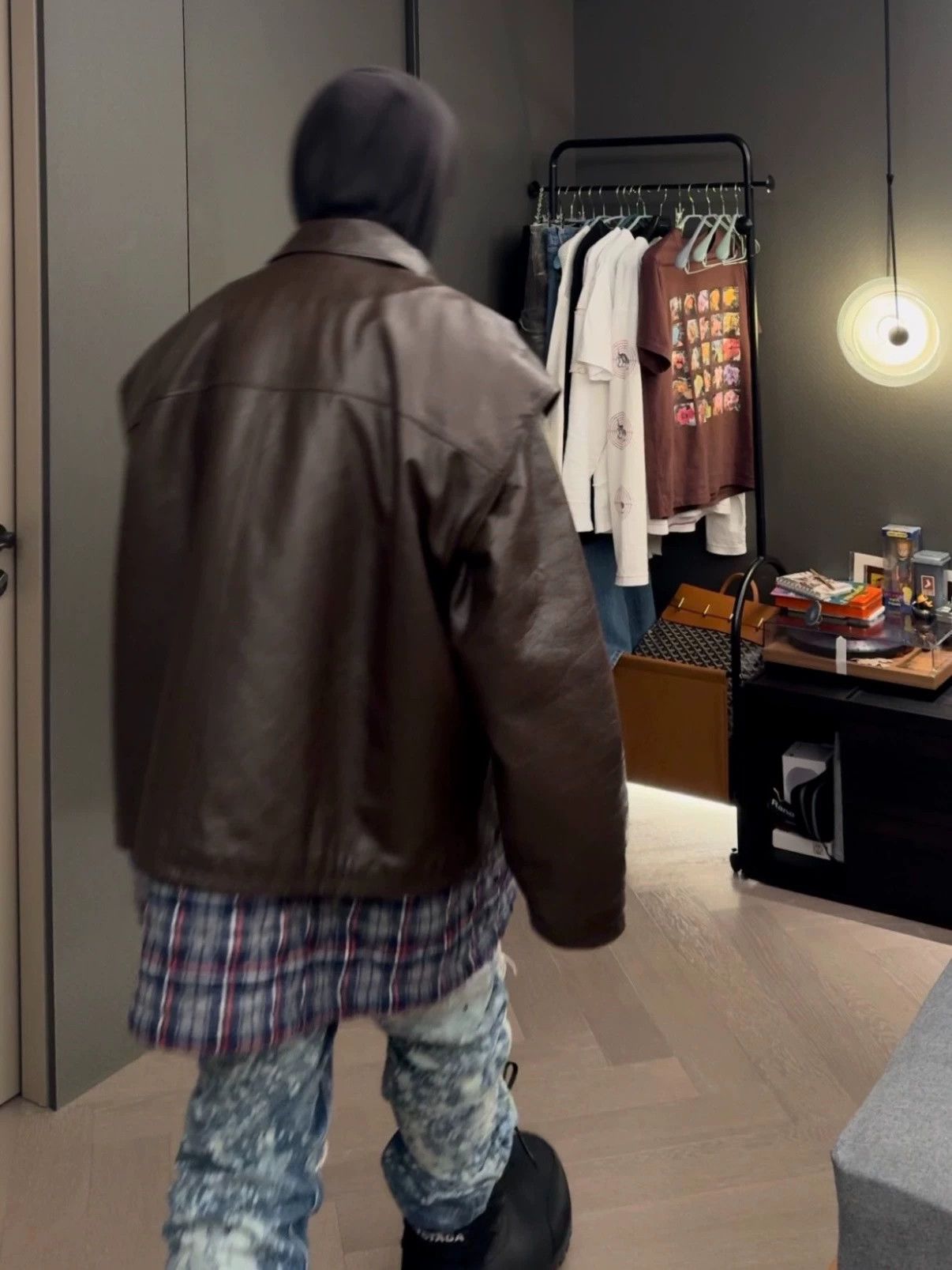 Balenciaga Balenciaga 18FW 2-in-1 Plaid Leather-Cotton Jacket Dark Brown 46 Size US S / EU 44-46 / 1 - 9 Thumbnail