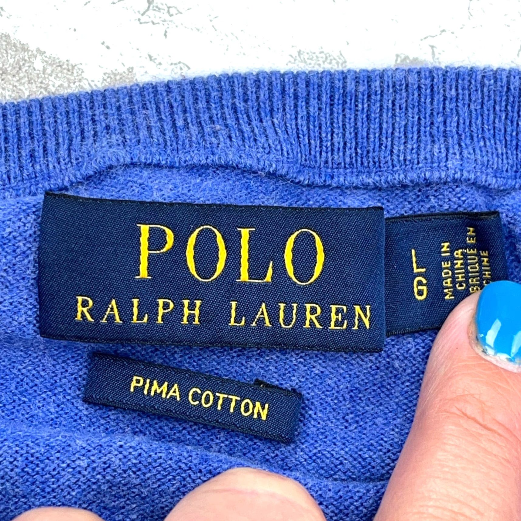 Polo Ralph Lauren Polo Ralph Lauren Sweater Men's Large Blue V-Neck Pima Cotton Knit Pullover Size US L / EU 52-54 / 3 - 5 Thumbnail