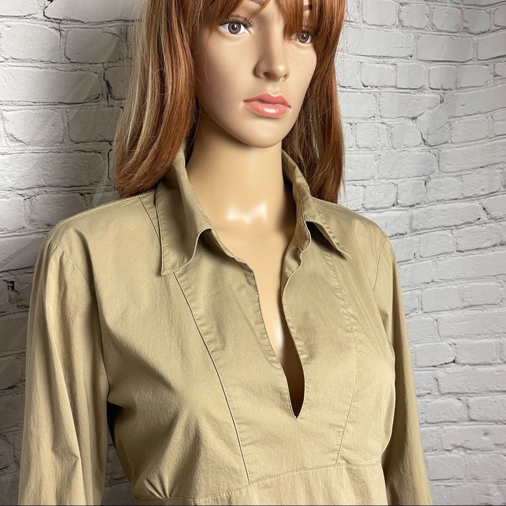 United Colors Of Benetton Benetton Beige Cotton V-Neck Stretch Blouse With Back Tie S Size L / US 10 / IT 46 - 2 Thumbnail