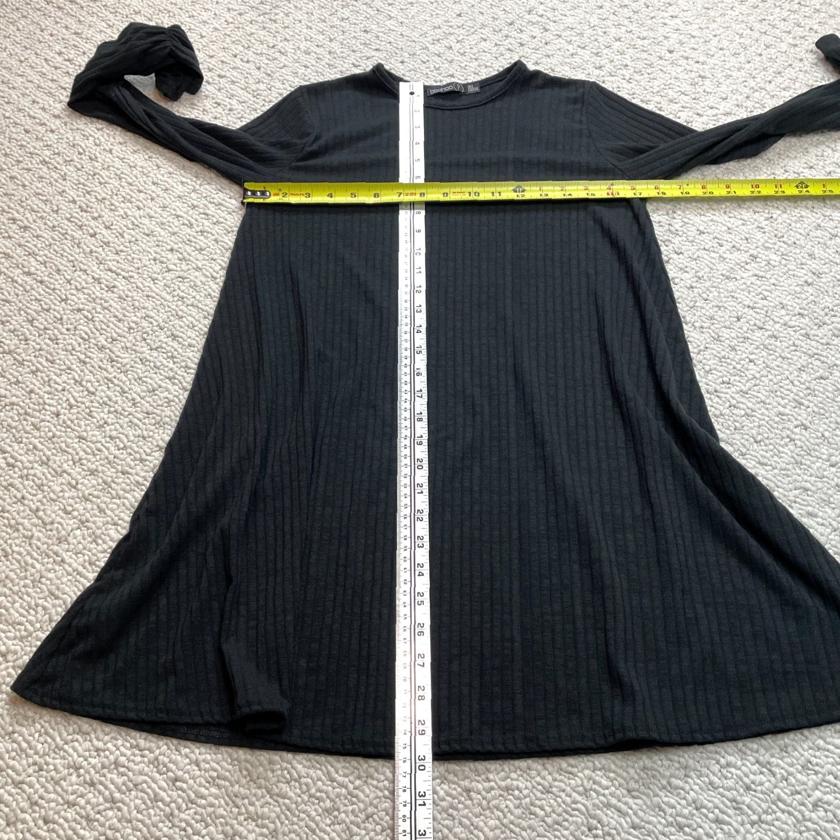 Boohoo VINTAGE Boohoo Shirt Dress Womens 0 Black Long Sleeve Ribbed Polyester Knee Length Dress Woman Size XS / US 0-2 / IT 36-38 - 2 Thumbnail