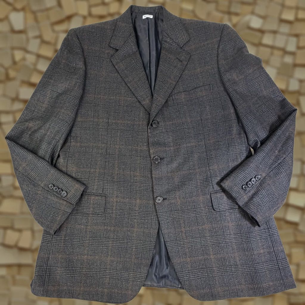 Brioni Brioni Sport Coat Blazer Grey 100% Pure Cashmere Windowpane 44R Men Regular Notch Lapel Long Coat/Dress Shirt? Size 44R - 1 Thumbnail