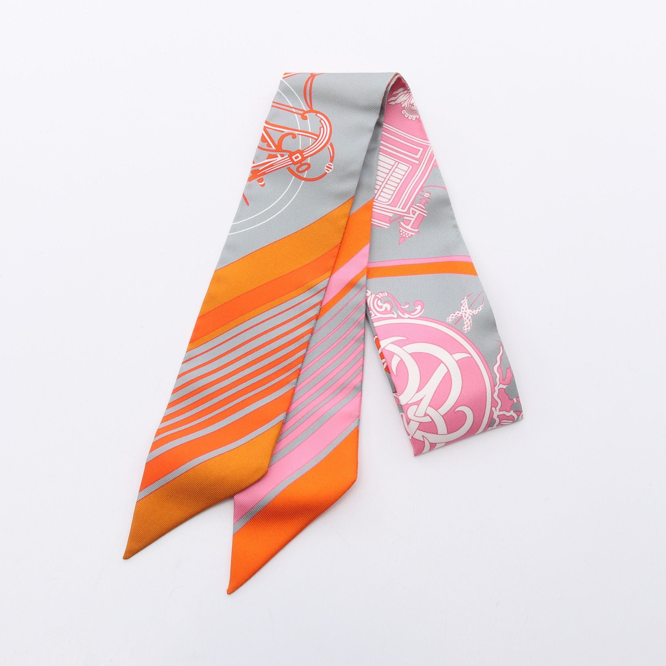 Hermes Hermes Twilly Ex Libris Ribbon Scarf Silk Gray Multicolor Size ONE SIZE - 1 Thumbnail