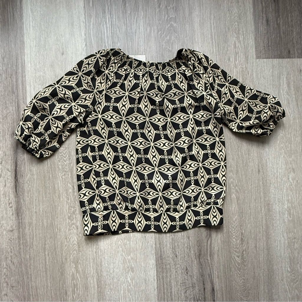 Anne Klein Anne Klein Silk Black and Cream Graphic Blouse Size L / US 10 / IT 46 - 2 Thumbnail