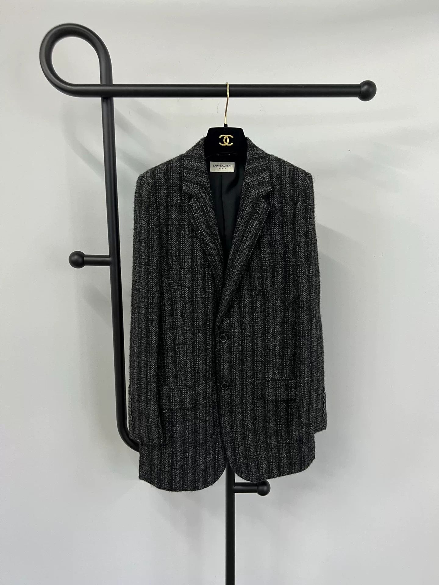 Saint Laurent Paris Saint Laurent Gray Checkered Wool Blazer Size XS / US 0-2 / IT 36-38 - 1 Thumbnail