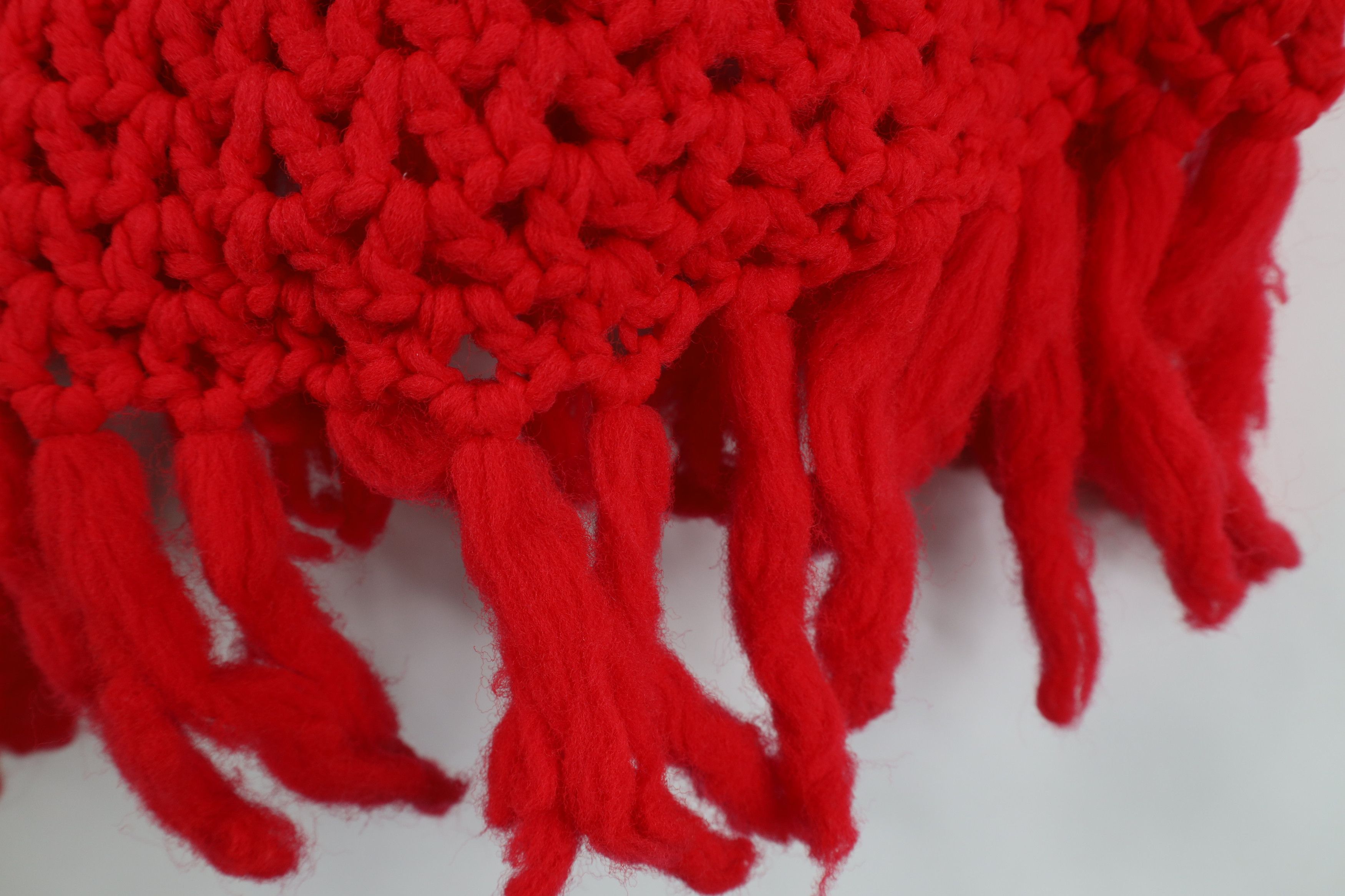 Vintage Vintage 50s 60s Fringed Crochet Poncho Sweater Cape Red USA Size ONE SIZE - 7 Thumbnail