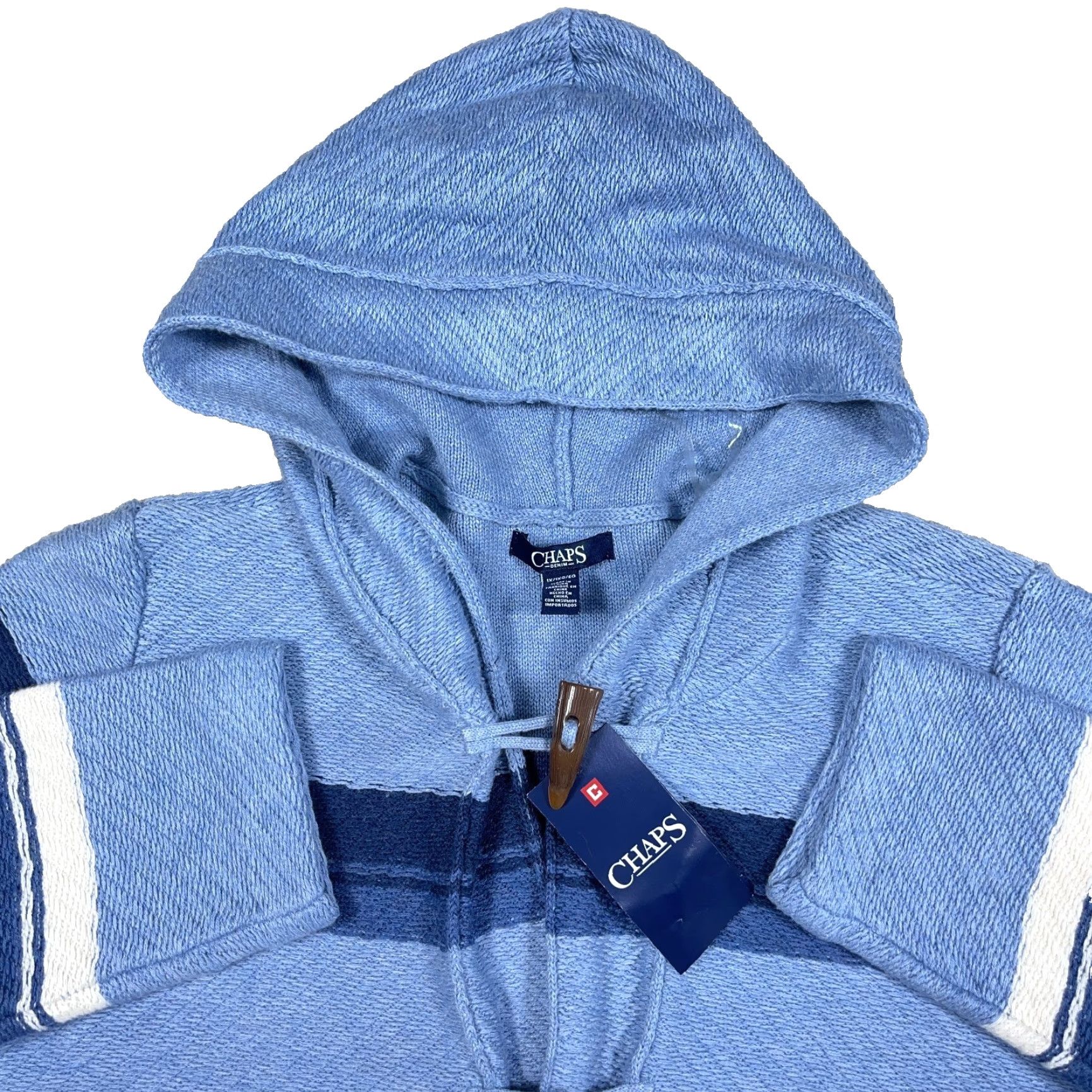 Chaps Chaps Cardigan Sweater Women 1X Blue Hooded Striped Toggle Buttons Bohemian Winter Cardigan Women 1X Blue Hooded Striped Chaps Sweater Men? Size XL / US 12-14 / IT 48-50 - 2 Thumbnail