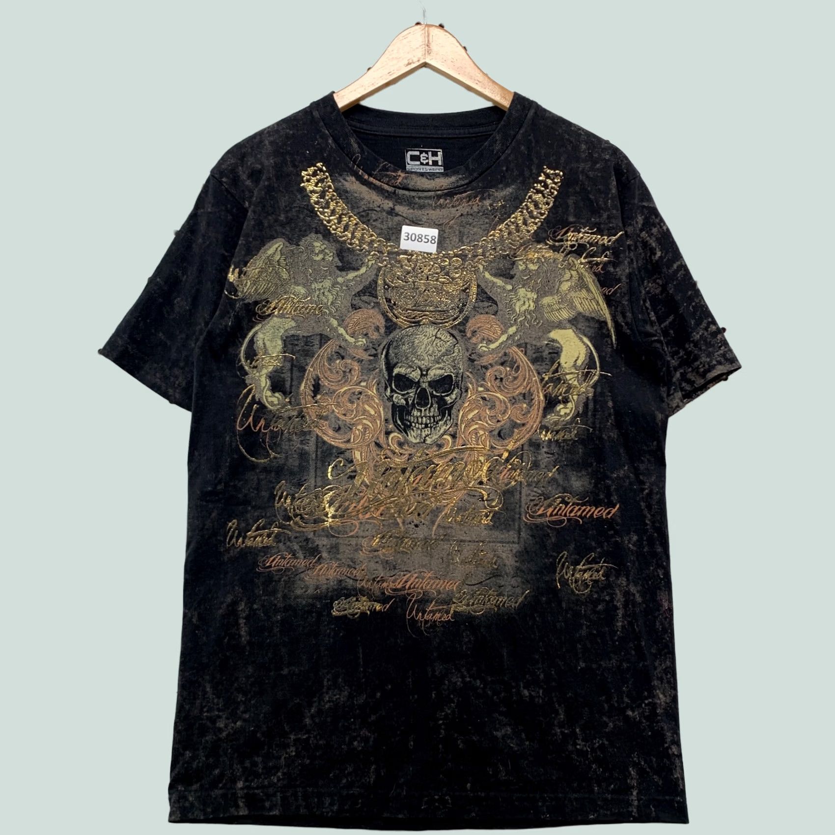 Affliction Y2K C&H Sportswear Skull Wings AOP Shirt Black Mens Medium Affliction 19.5x28.5 Size US M / EU 48-50 / 2 - 1 Thumbnail