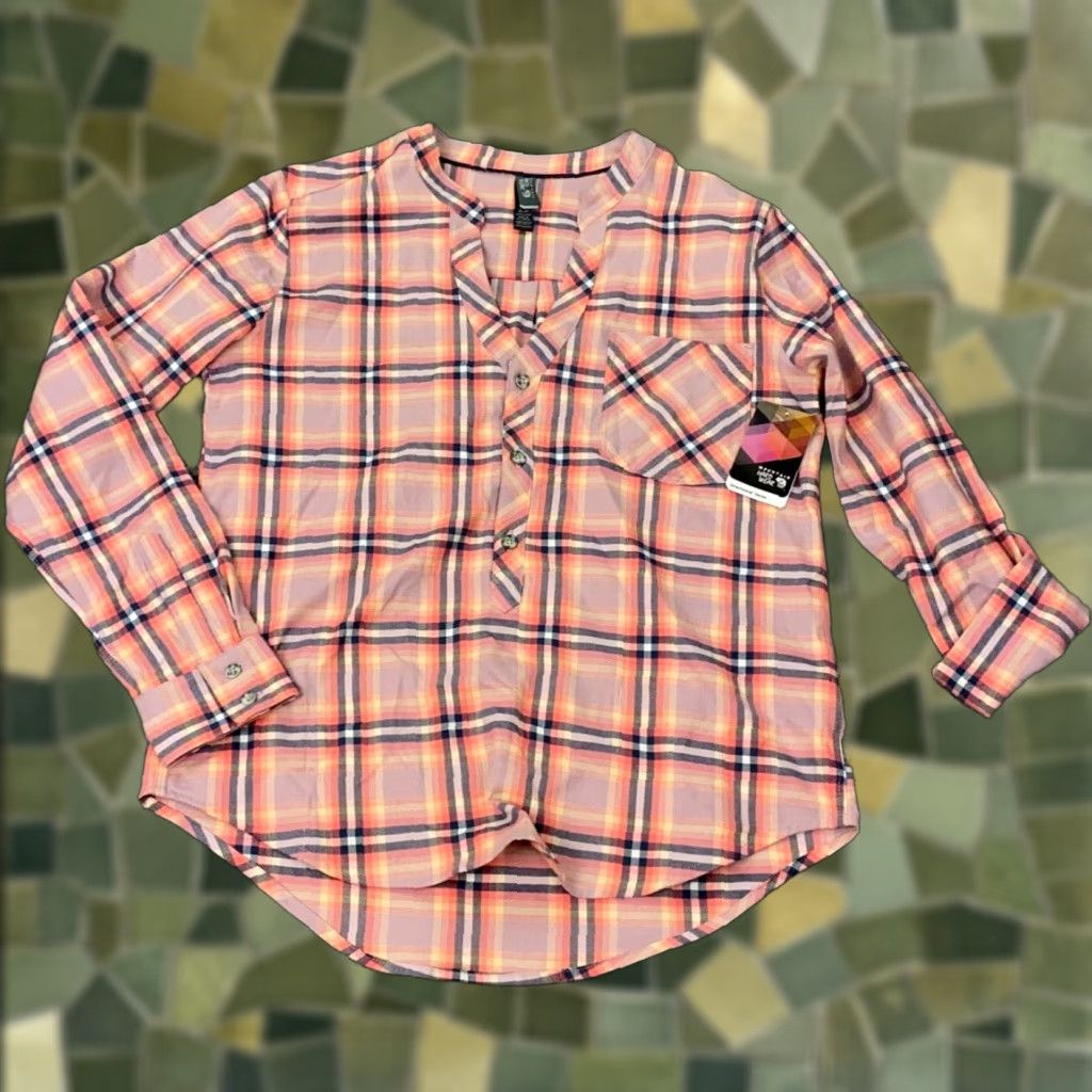 Mountain Hardwear VINTAGE Mountain Hardwear Stretchstone Pop Over Shirt Womens Small Pink Plaid Roll Tab Size S / US 4 / IT 40 - 1 Thumbnail
