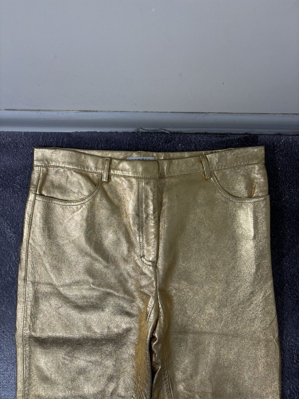 Sandro Sandro Paris NWT Women’s Metallic Gold Lamb Leather Pants Size 30" / US 8 / IT 44 - 6 Thumbnail