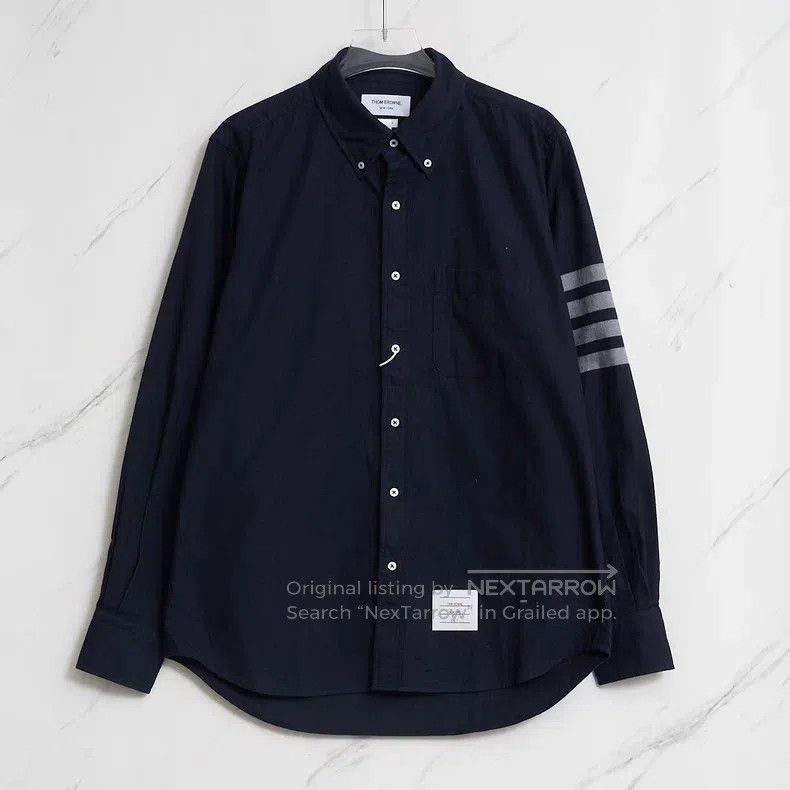 Thom Browne Thom Browne Neutral Navy Striped Shirt Size US L / EU 52-54 / 3 - 1 Thumbnail