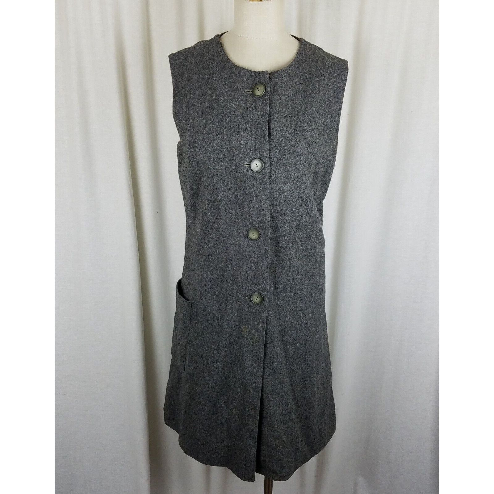 Handmade Vtg Handmade 1950s Wool Tweed Button Mod Dress M L Charcoal Size M / US 6-8 / IT 42-44 - 1 Thumbnail