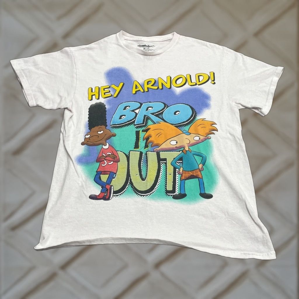 Nickelodeon VINTAGE Nickelodeon Hey Arnold Bro It Out T-Shirt Women M White Graphic 90s Cartoon Retro Shirt Size M / US 6-8 / IT 42-44 - 1 Thumbnail
