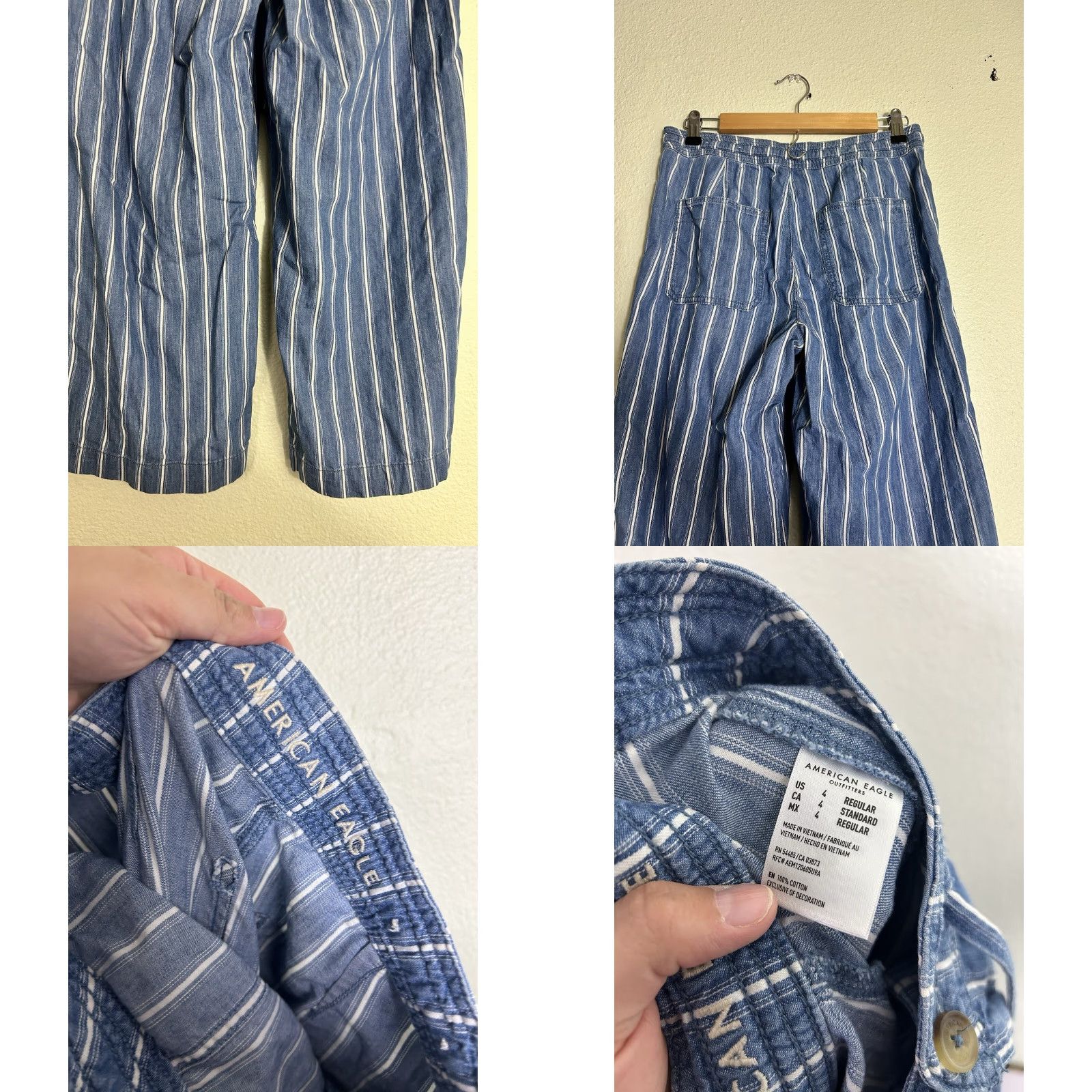 American Eagle Outfitters American Eagle Striped Chambray Wide Leg Pants Tie Waist Blue White Sz 4 Womens Pants Size 27" / US 4 / IT 40 - 8 Thumbnail