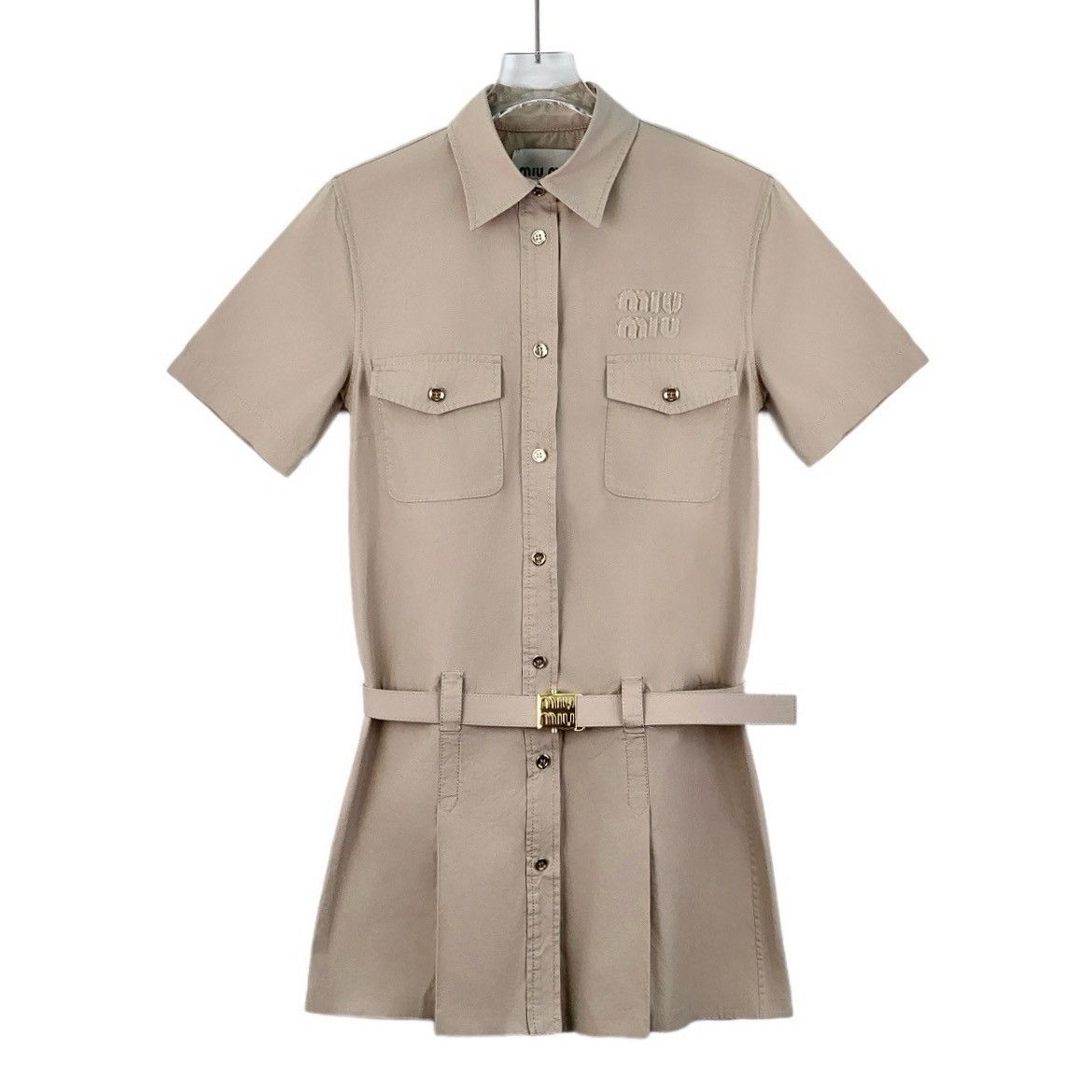 Miu Miu Miu Miu 23 Brown Cotton Logo Letter Embroidered Belted Dress Size XS / US 0-2 / IT 36-38 - 1 Thumbnail