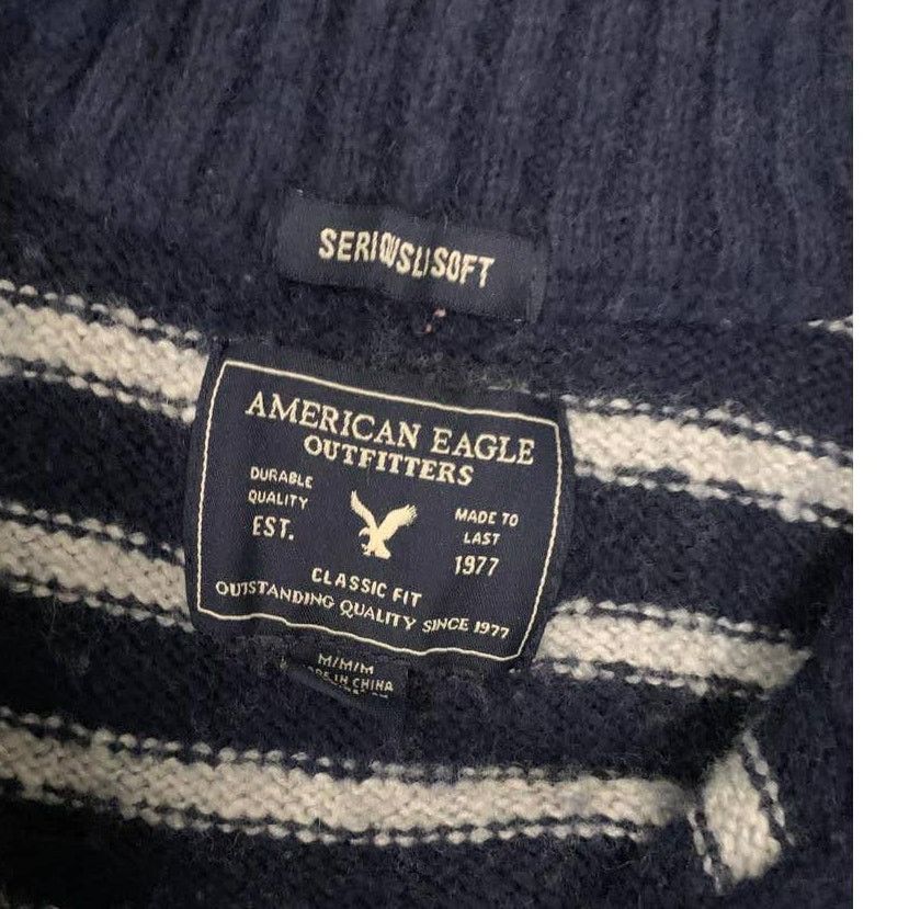 American Eagle Outfitters VINTAGE American Eagle 1/4 Zip Knit Sweater Wool Med Navy Size US M / EU 48-50 / 2 - 3 Thumbnail