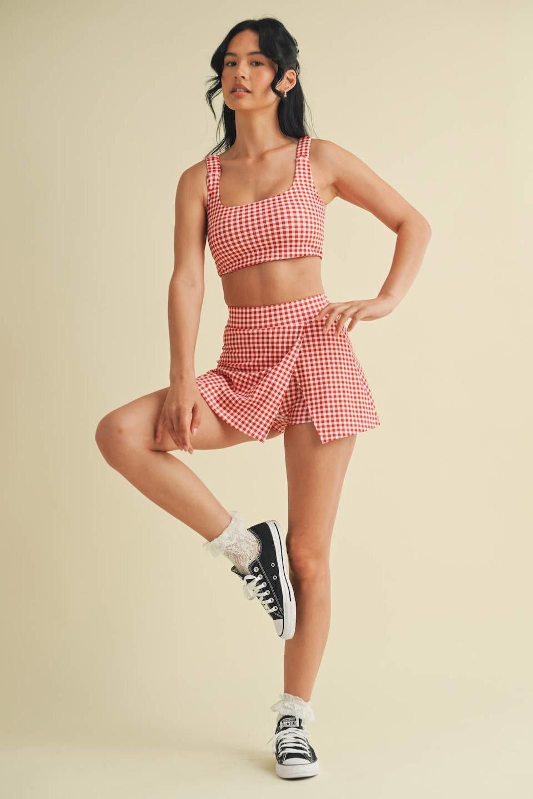 Christian Kimber Gingham Print Side Slit A-Line Skort with Pocket by Kimberly Size ONE SIZE - 5 Thumbnail