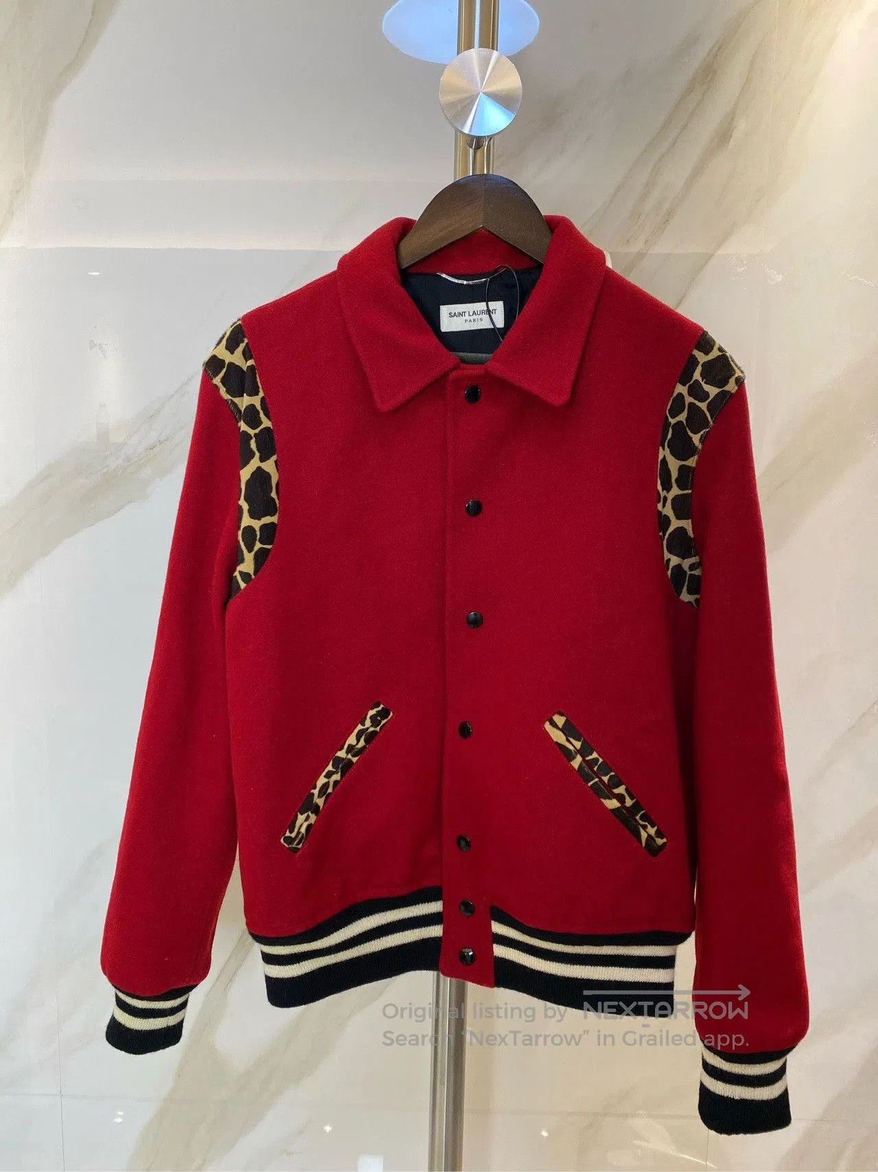 Saint Laurent Paris Saint Laurent Red Leopard Print Baseball Jacket. Size US M / EU 48-50 / 2 - 1 Thumbnail