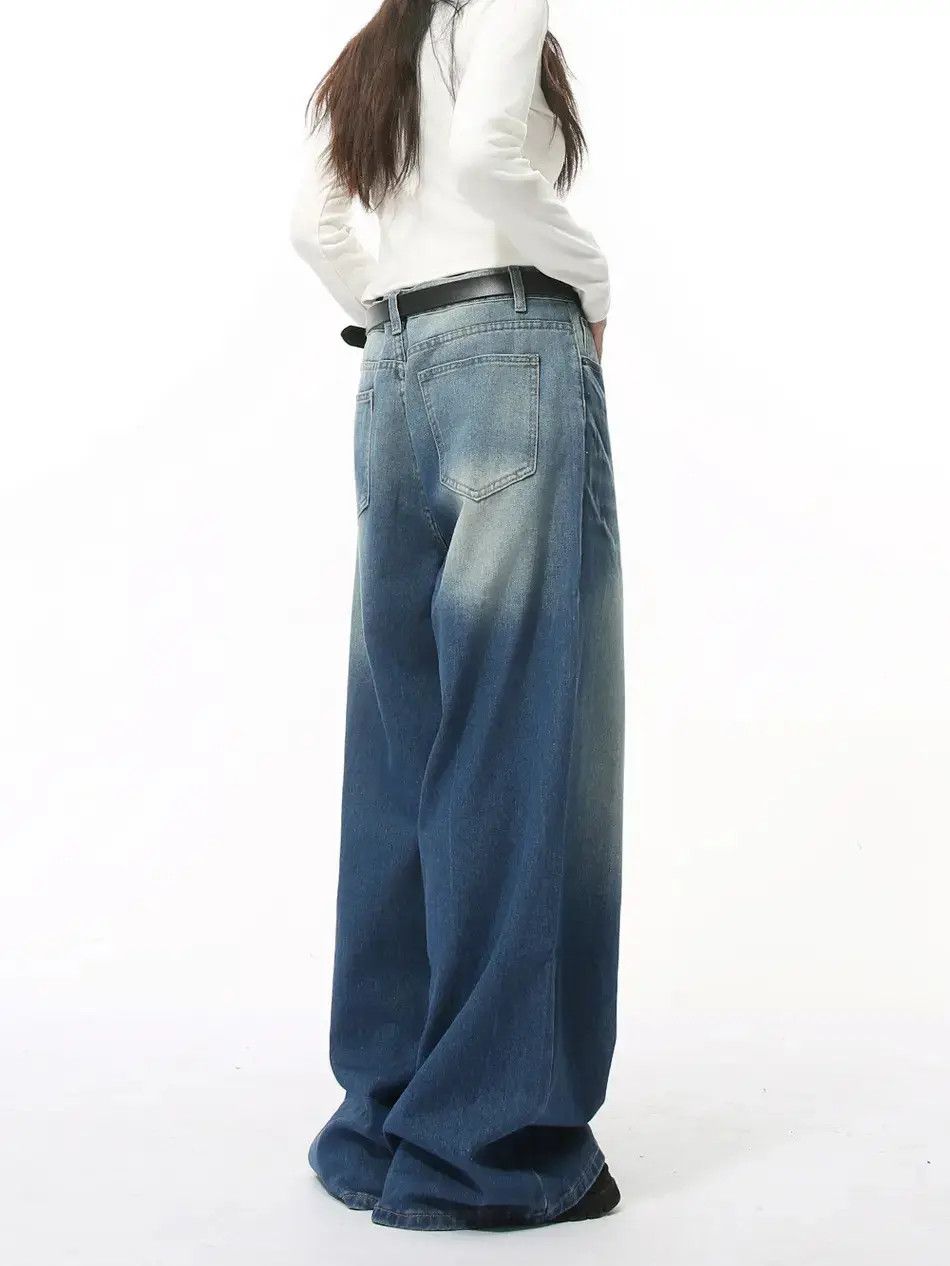 Japanese Brand Retro water patterned wide leg straight leg jeans Size US 32 / EU 48 - 2 Thumbnail