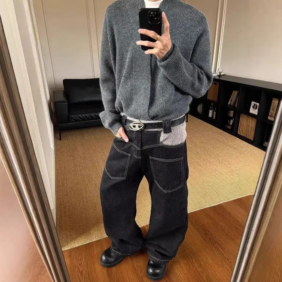 Japanese Brand Retro loose straight leg spliced jeans Size US 32 / EU 48 - 3 Thumbnail