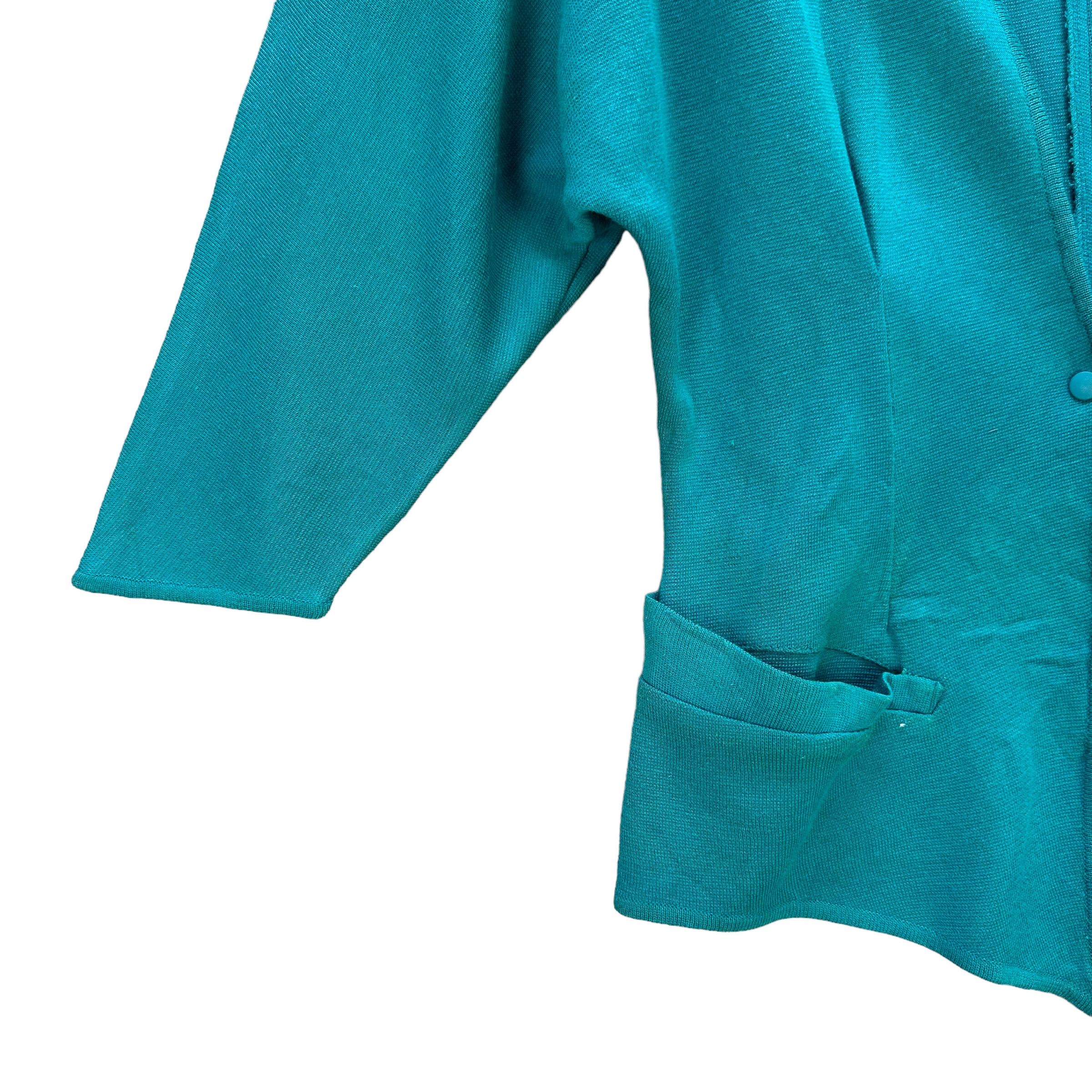 Mugler 80's THIERRY MUGLER TEAL KNIT SINGLE BUTTON JACKET #7573-154 Size M / US 6-8 / IT 42-44 - 4 Thumbnail