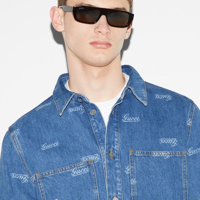 Gucci o1loc1c1125 792629 Denim Shirt With Lasered Gucci Detail Size US M / EU 48-50 / 2 - 6 Thumbnail