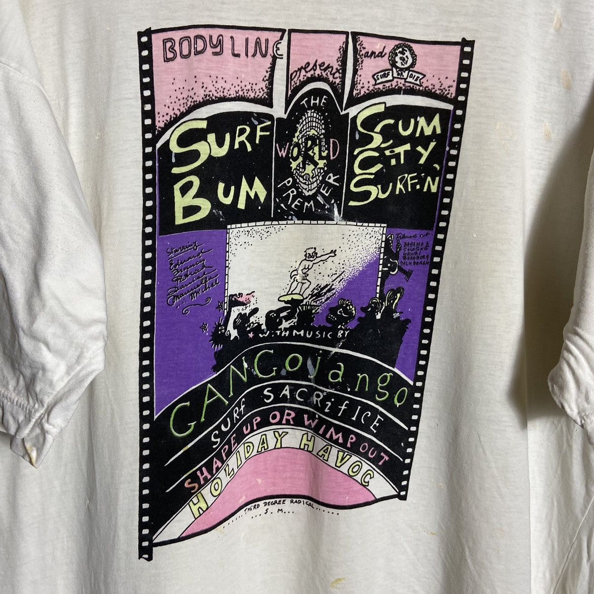 Vintage Vintage 90s Body-line Surf Bum Scum City Distressed T-Shirt Size US XL / EU 56 / 4 - 2 Thumbnail