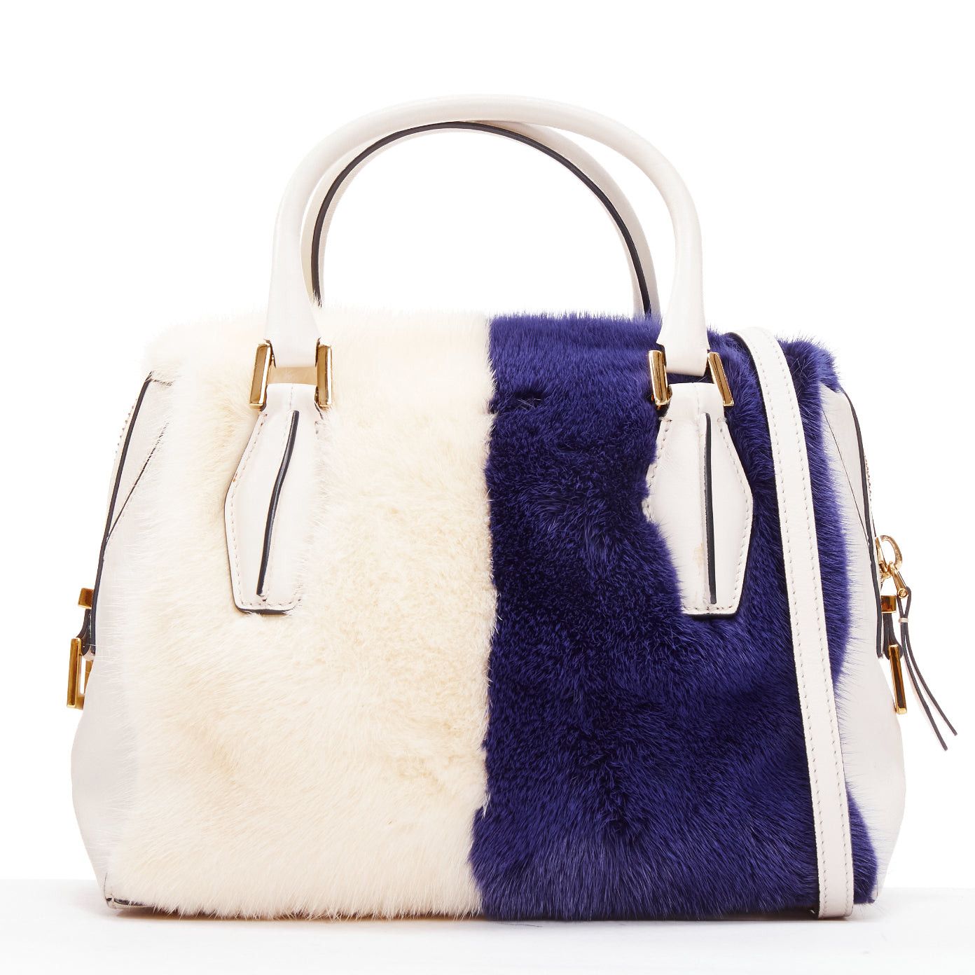 Tod's TOD'S D Cube Bauletto cream blue fur white leather GHW bowler bag Size ONE SIZE - 1 Thumbnail