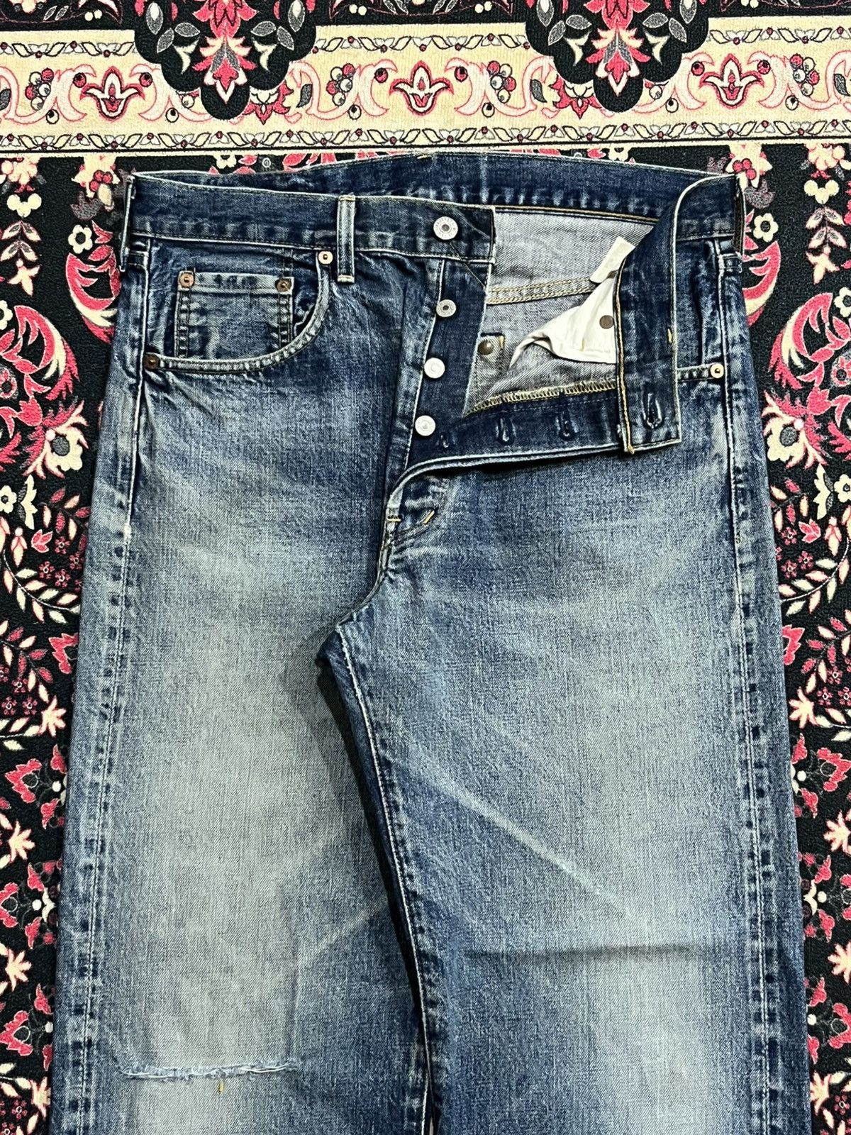 Levi's Levi’s 503BXX Big E Dark Blue Faded Distressed Selvedge Jean Size US 33 - 5 Thumbnail