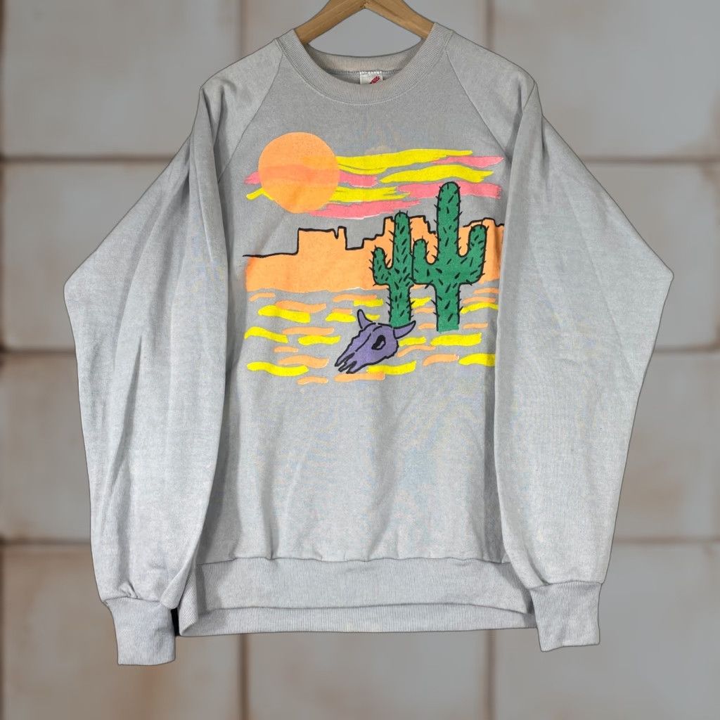 Jerzees VINTAGE 90s Arizona Sweatshirt Mens XL Gray Desert Cactus Graphic Jerzees Crew Neck Pullover All Seasons Men Size US XL / EU 56 / 4 - 1 Thumbnail