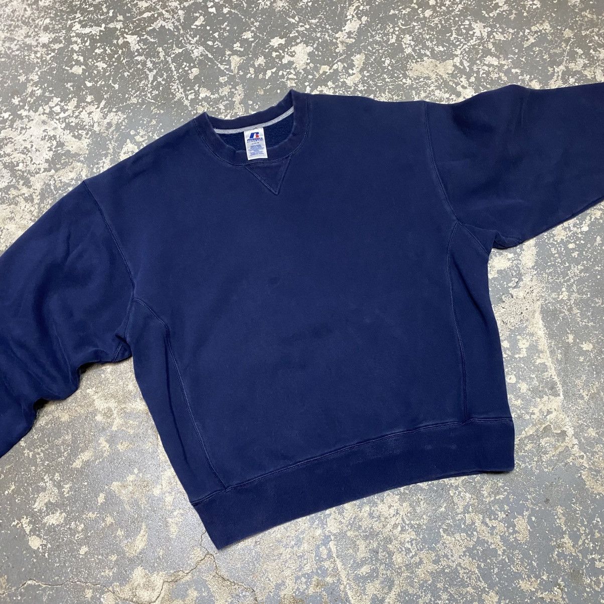 Russell Athletic × Vintage Vintage Russell Athletic Navy Blank Boxy Crewneck Hoodie Size US L / EU 52-54 / 3 - 3 Thumbnail