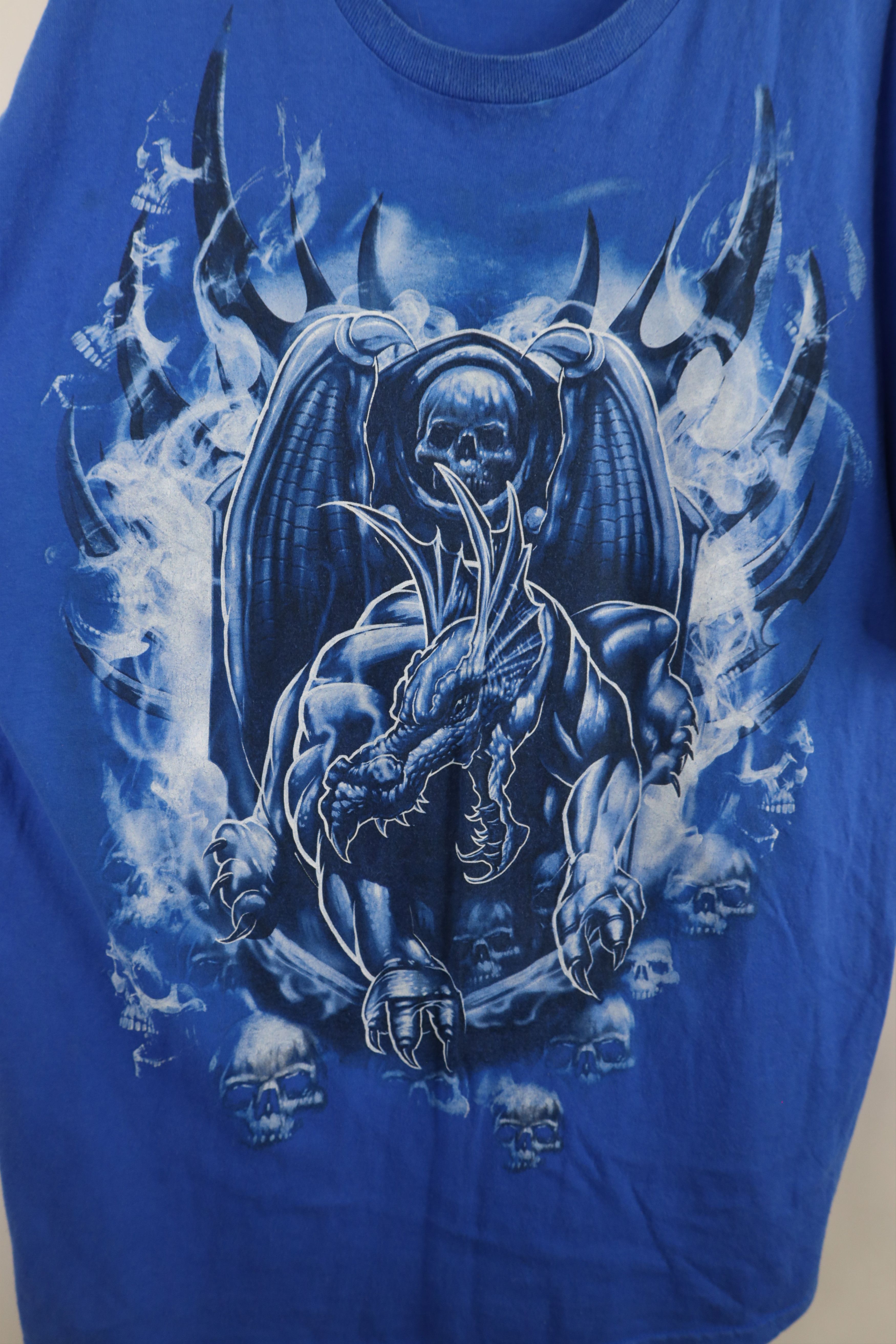 Vintage Vintage Y2K Streetwear Dragon Skull Tribal T-Shirt Blue Size US XL / EU 56 / 4 - 6 Thumbnail