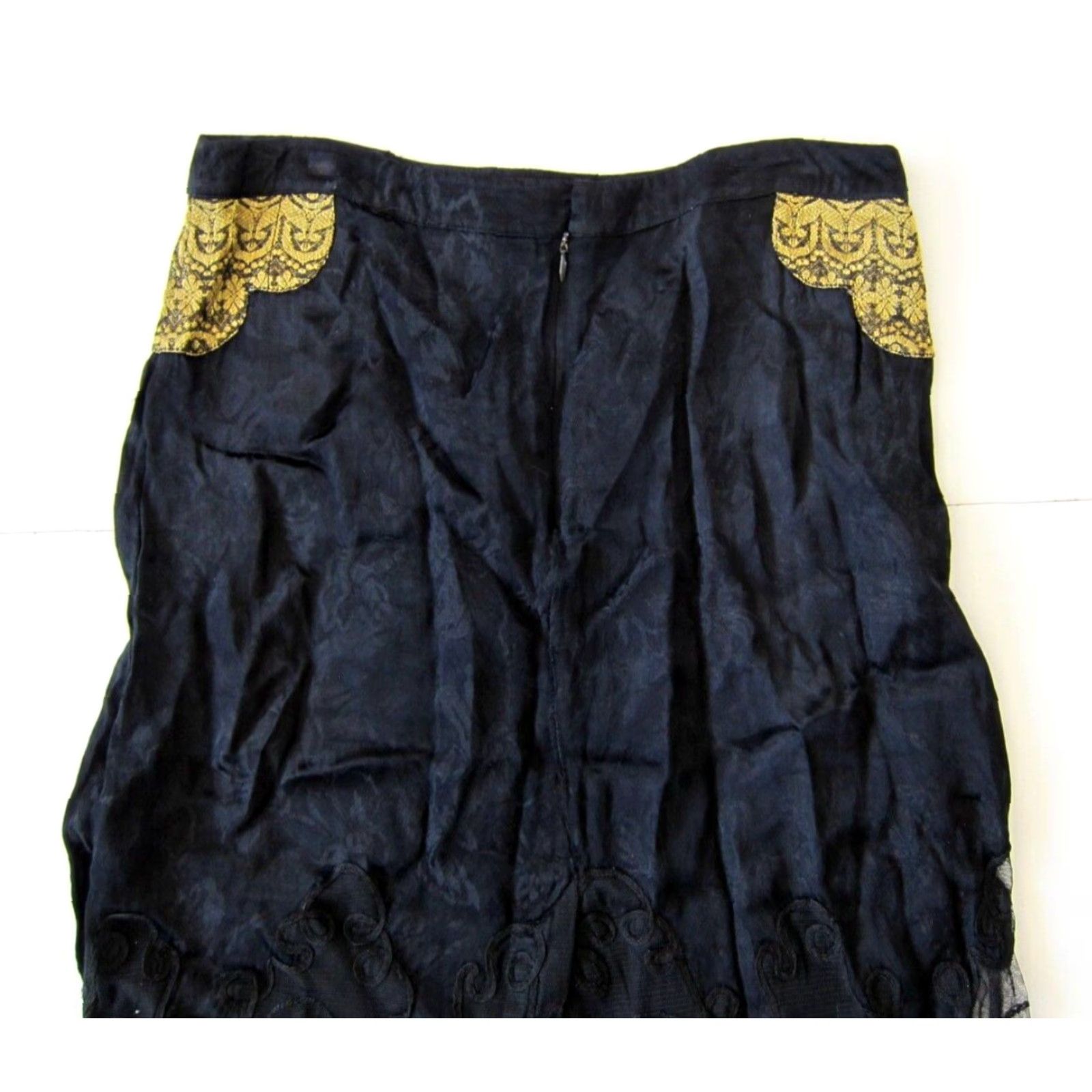 Vintage Nataya 100% Rayon Black Gold Fringe Long Maxi Skirt Medium Size 32" / US 10 / IT 46 - 5 Thumbnail