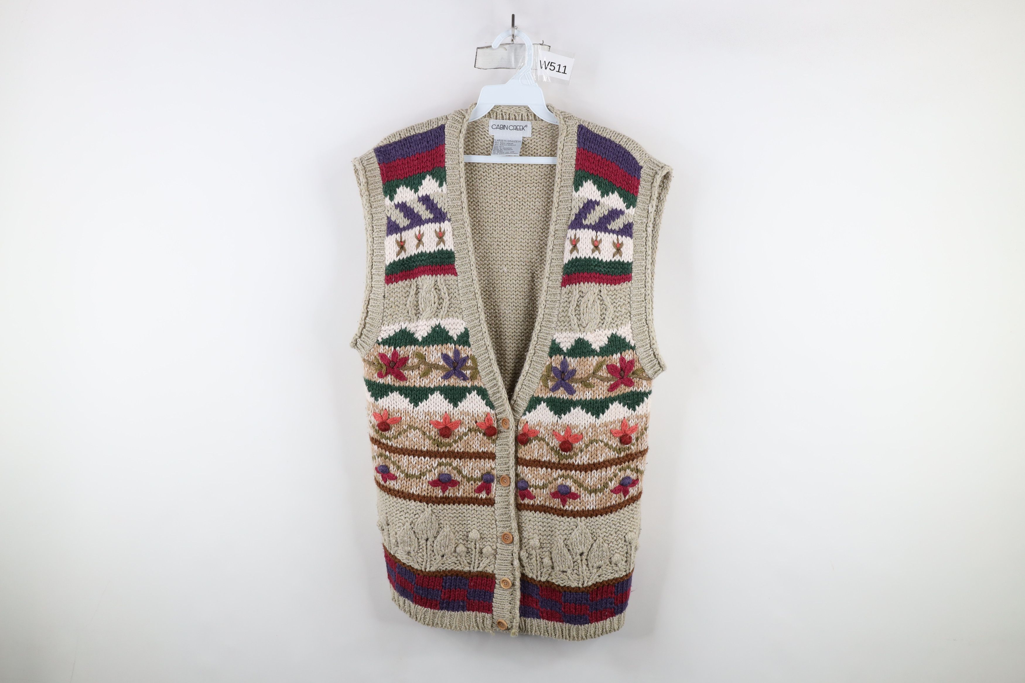 Vintage Vintage 90s Streetwear Flower Embroidered Knit Sweater Vest Size L / US 10 / IT 46 - 1 Thumbnail