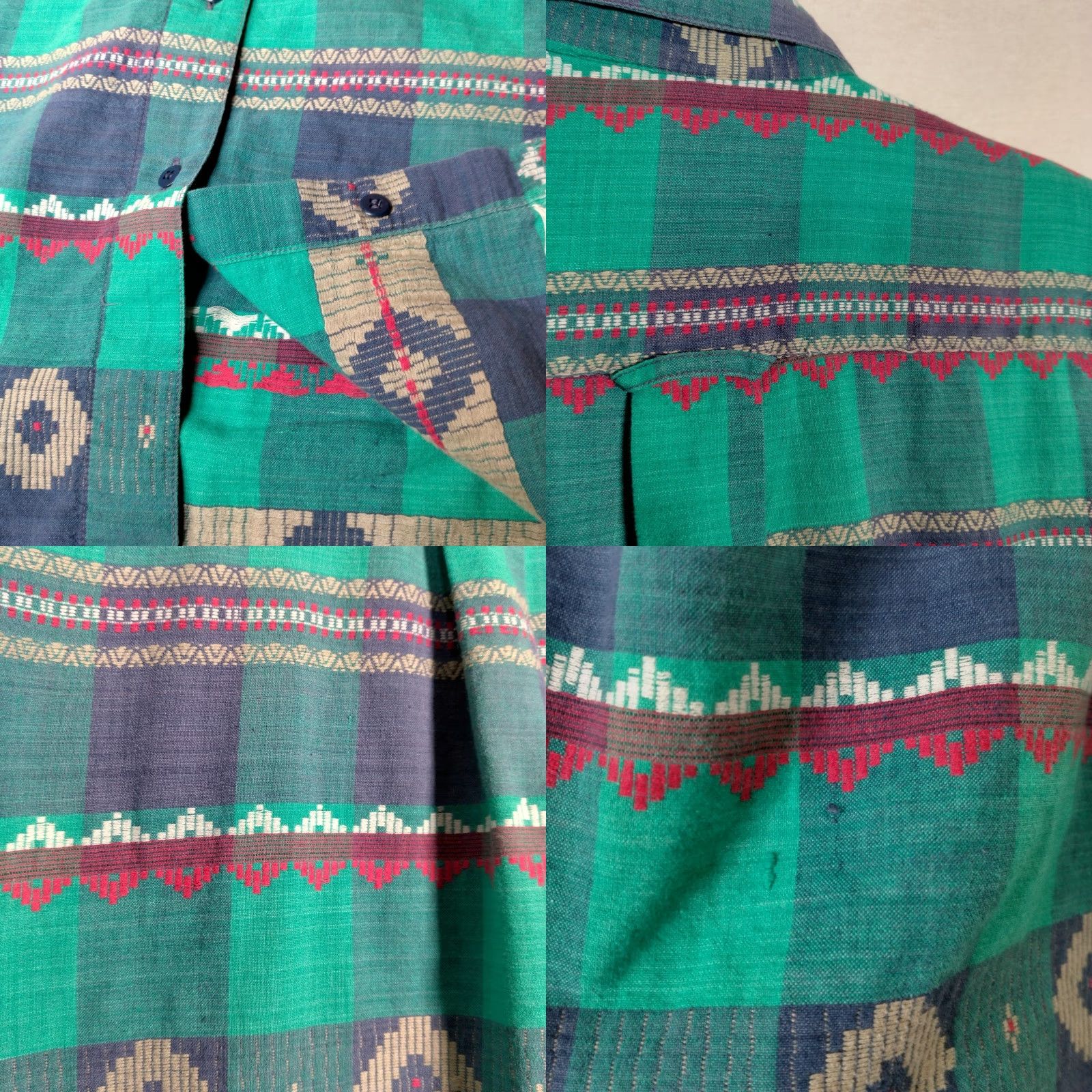 Vintage VINTAGE 1990s Southwest Print Blouse Shirt Small Blue Pink Short Sleeve Button Collar Geometric 90s Casual Womens Size S / US 4 / IT 40 - 8 Thumbnail