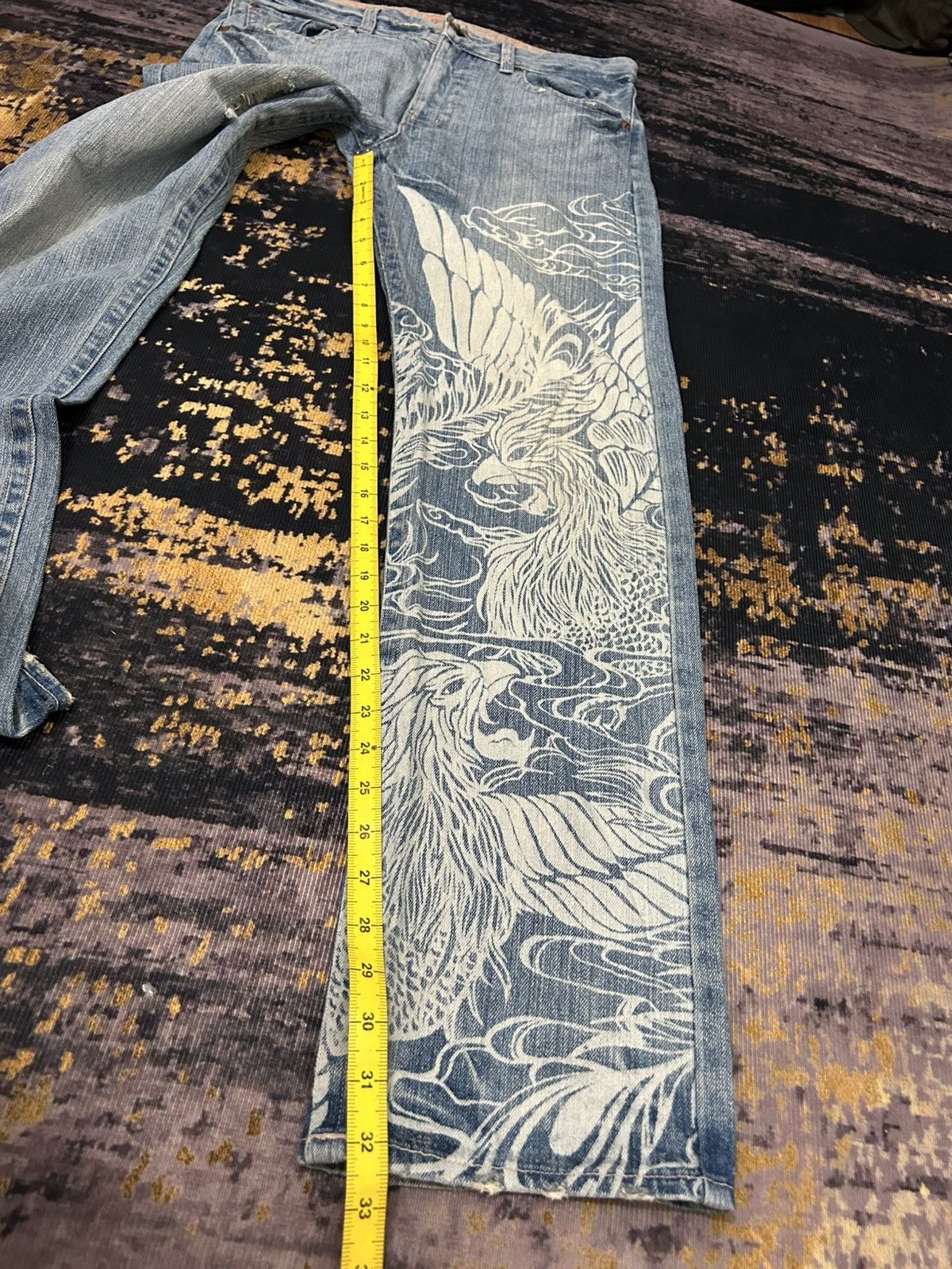 Karakuri Tamashii Vintage Buden Phoenix Sukajan Distressed Jeans Size US 31 - 24 Thumbnail