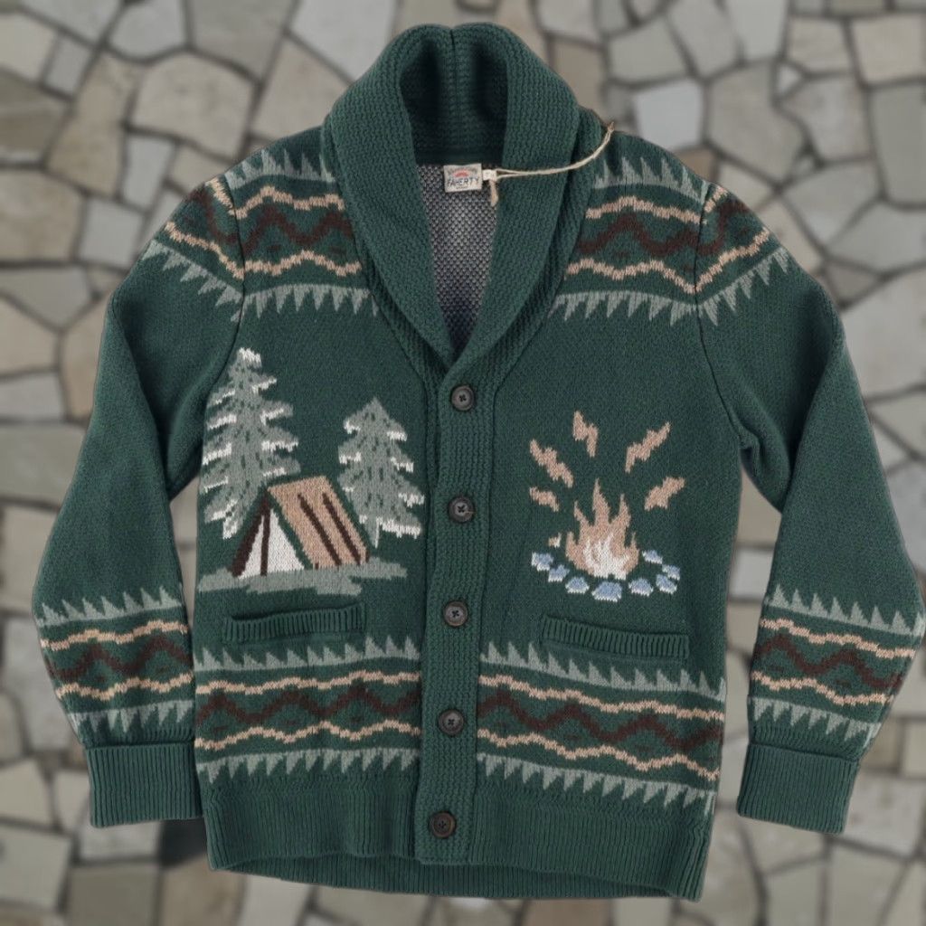 Faherty Faherty Camp Cardigan Cowichan Solid Long Sleeve Sweater Green Men's M Shirt Size US M / EU 48-50 / 2 - 1 Thumbnail