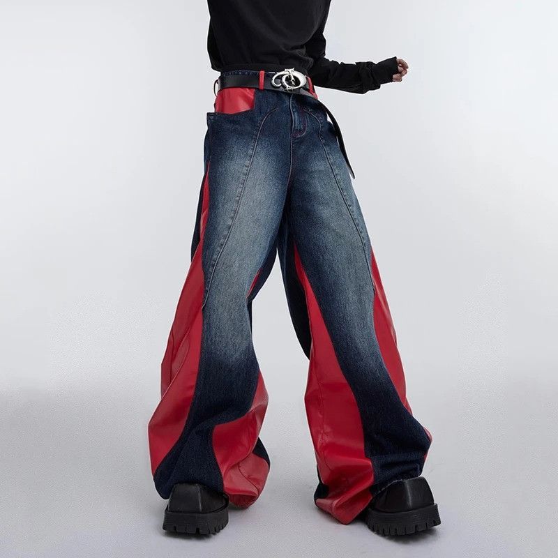 Jean × Vintage Streetwear PU Leather Spliced Jeans Size US 32 / EU 48 - 2 Thumbnail