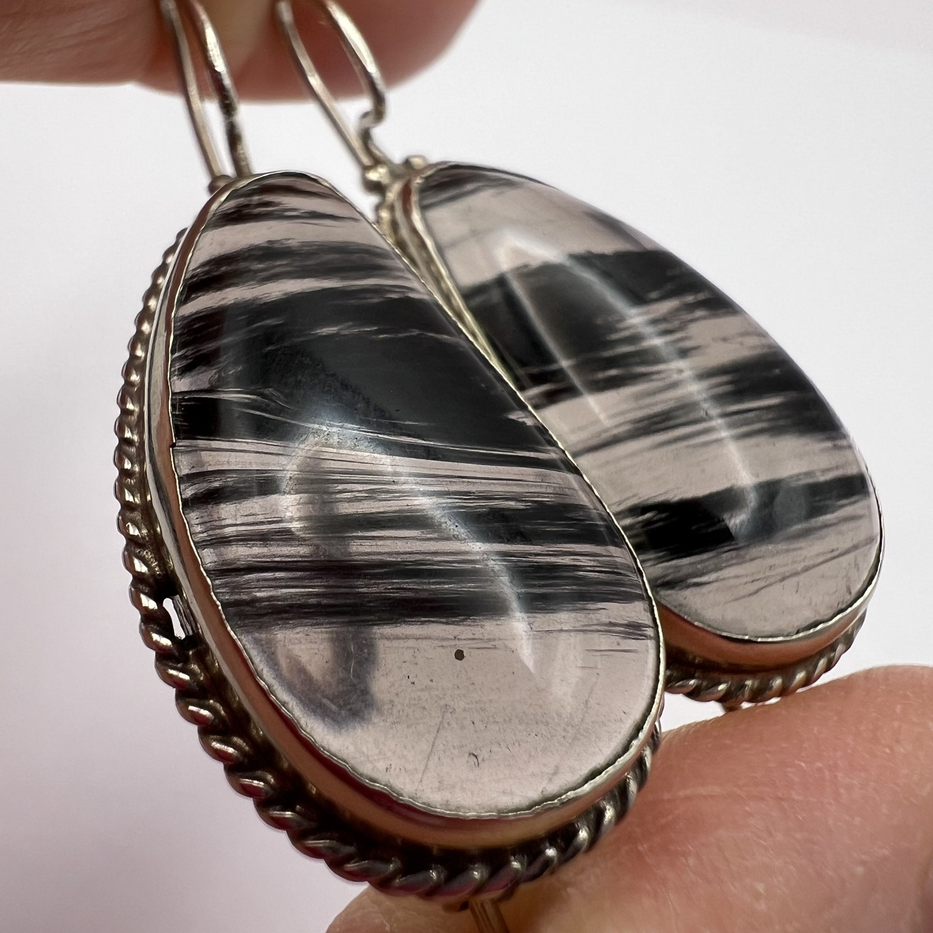 Vintage Vintage Sterling Silver 925 Earrings Black Rutilated Quartz Size ONE SIZE - 5 Thumbnail