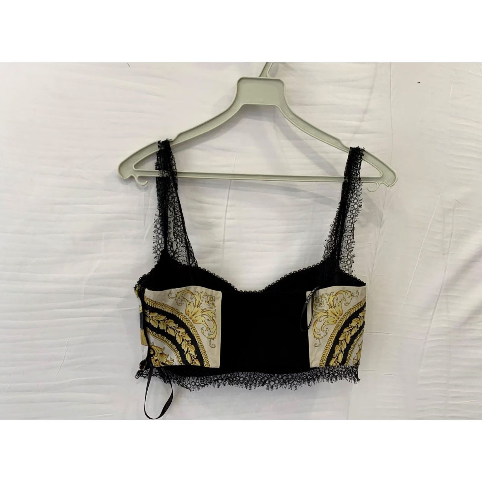 Versace Versace Bustier Top Silk Barocco Print Gold Medusa Lace Trim Black White Women's Sz IT 40 S Size S / US 4 / IT 40 - 4 Thumbnail