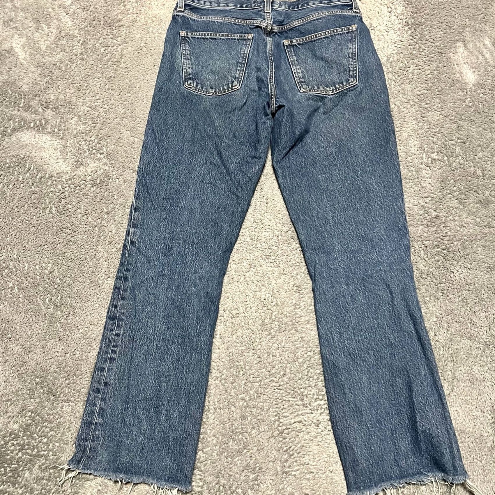 Agolde Agolde Jeans Womens 28 Blue Denim Relaxed Boot Cut Button Fly Raw Hem 31x28 Size 28" / US 6 / IT 42 - 3 Thumbnail