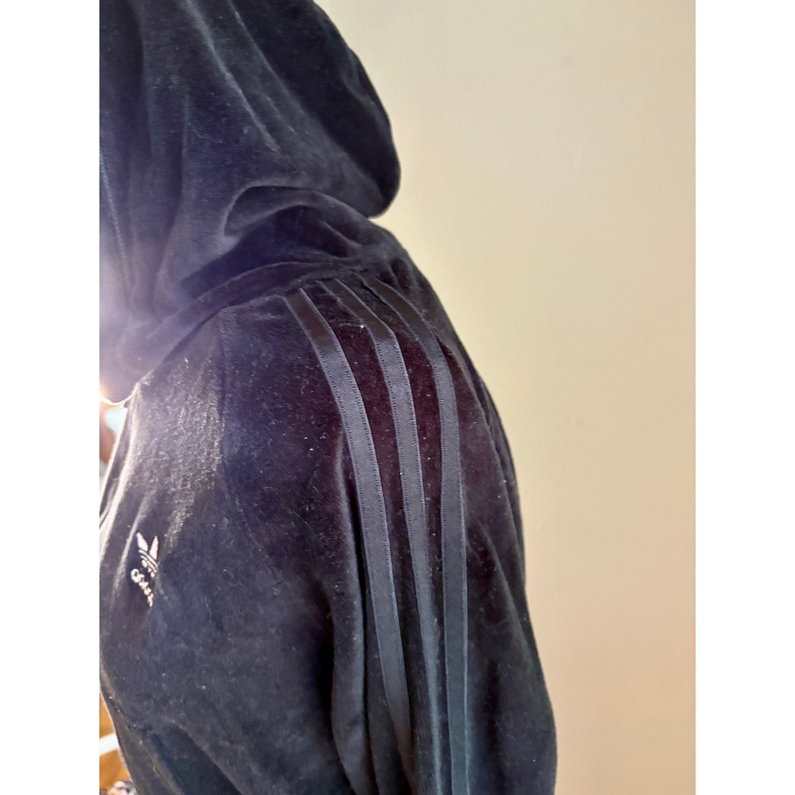 Adidas Adidas Black Velvet Hoodie with Puff Sleeves Logo Size S / US 4 / IT 40 - 3 Thumbnail